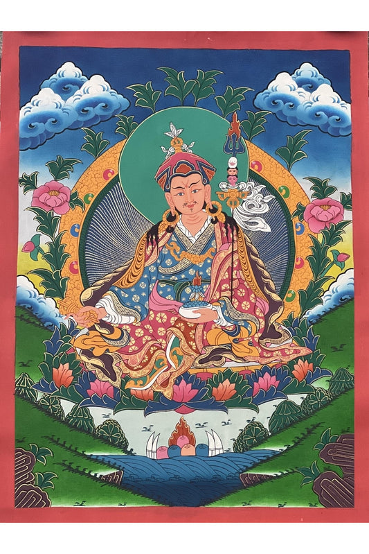 Guru Padmasambhava/ Guru Rinpoche Masterpiece Tibetan Thangka Painting Original Hand - Painted Buddhist Art - Tibetan Thangka Art