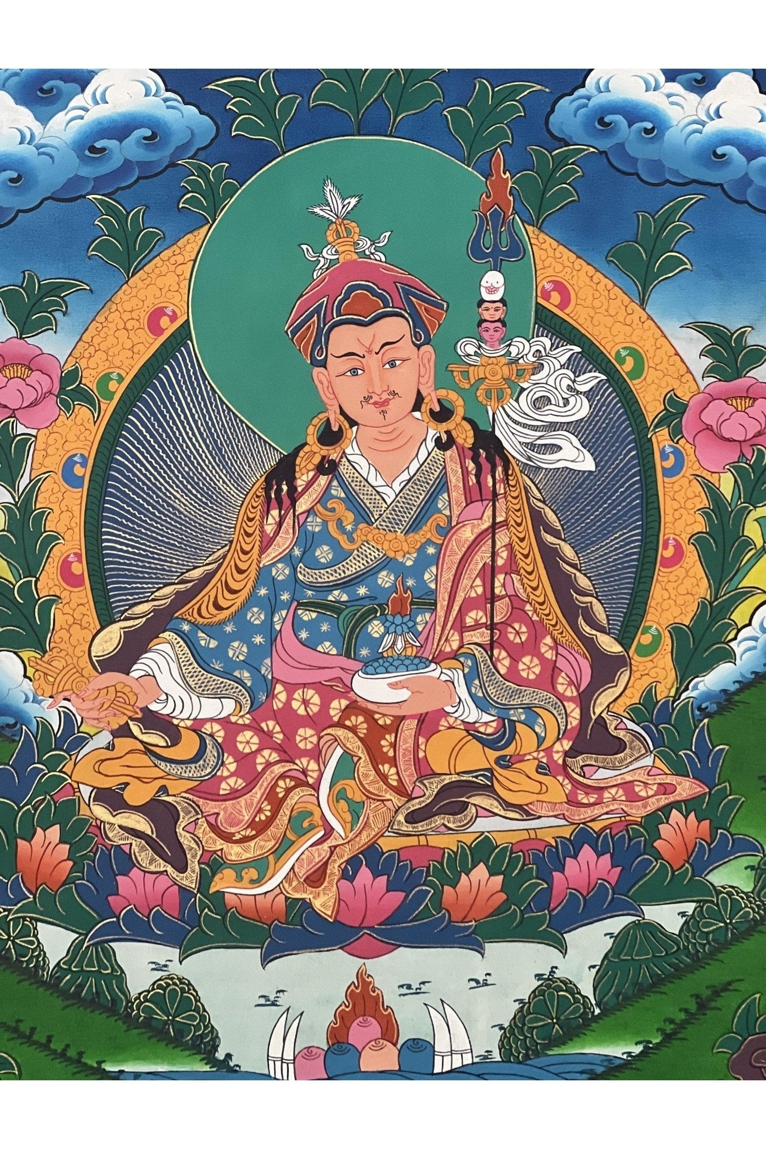Guru Padmasambhava/ Guru Rinpoche Masterpiece Tibetan Thangka Painting Original Hand - Painted Buddhist Art - Tibetan Thangka Art
