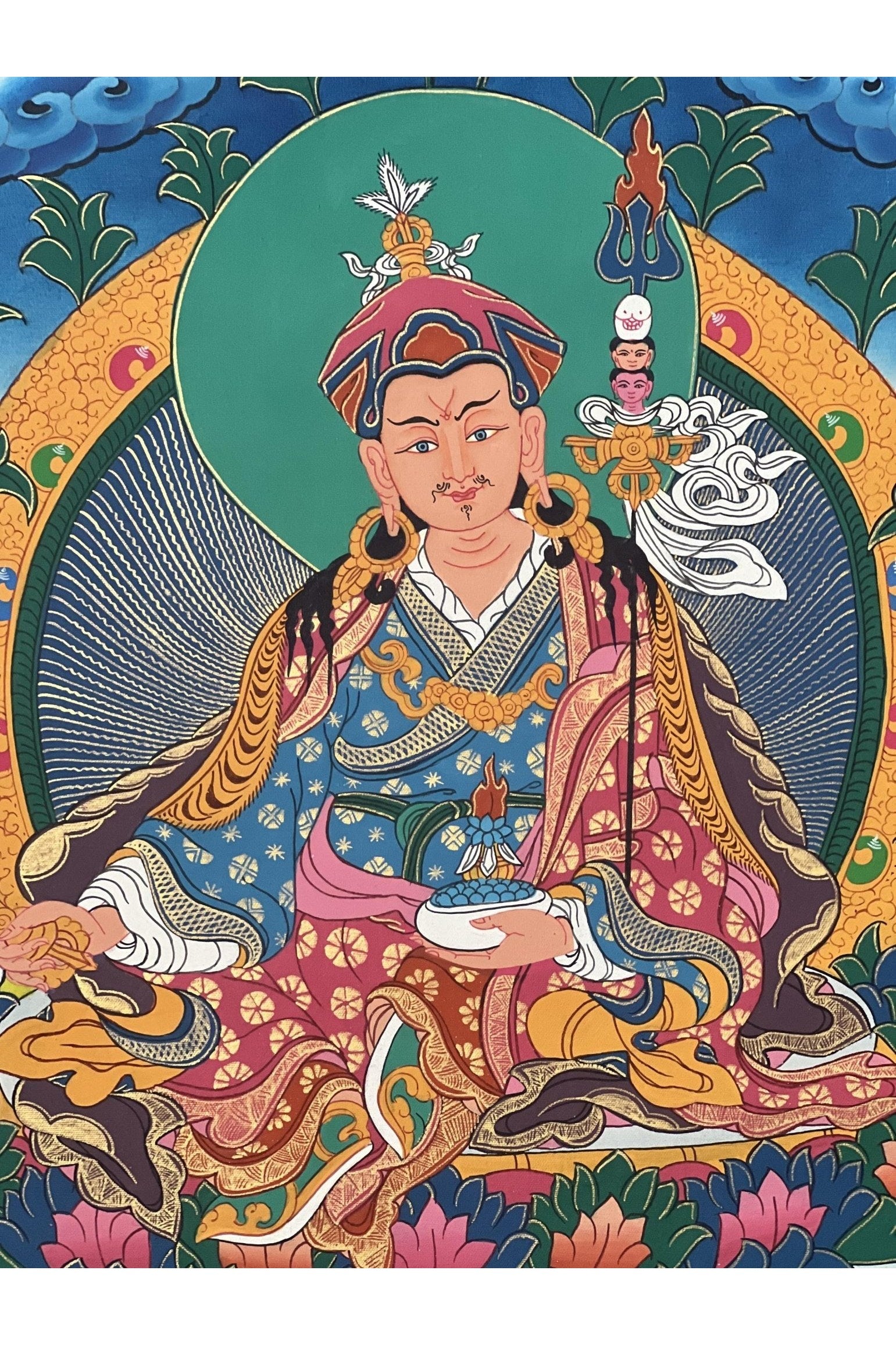 Guru Padmasambhava/ Guru Rinpoche Masterpiece Tibetan Thangka Painting Original Hand - Painted Buddhist Art - Tibetan Thangka Art