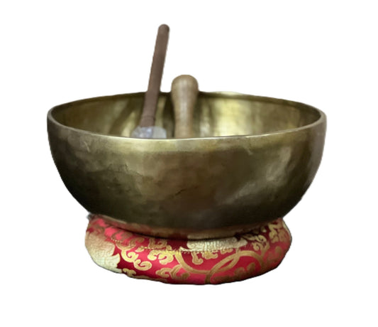 Hand - Hammered Large Tibetan Singing Bowl/ Himalayan Bowl for Sound Healing, Includes Free Cushion and Mallet - Tibetan Thangka Art