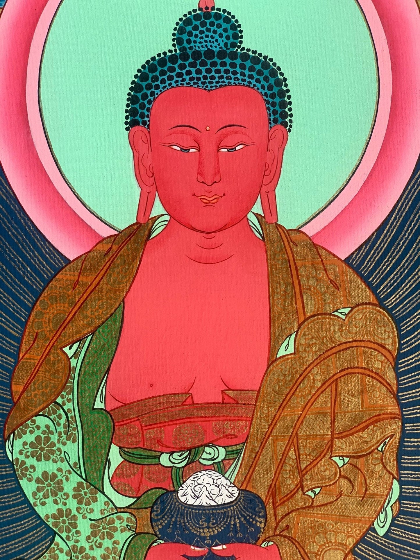 Hand - painted Buddha Amitabha/ Amitayus/ Buddha of Eternal Life Original Tibetan Thangka, Painting - Tibetan Thangka Art