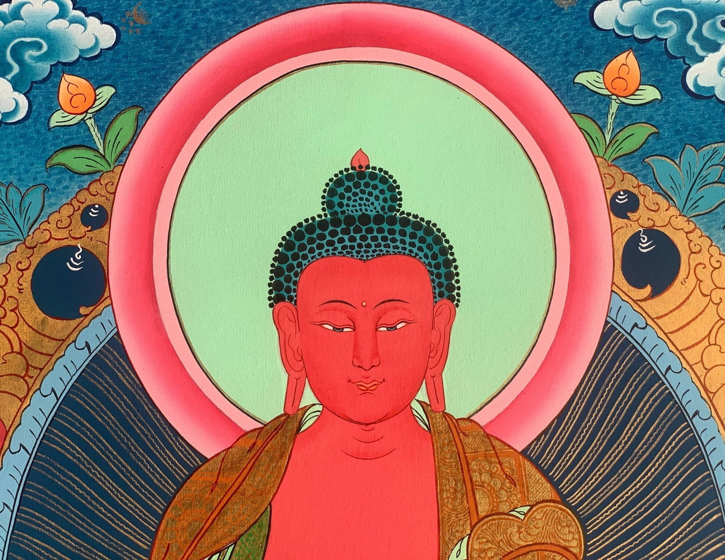 Hand - painted Buddha Amitabha/ Amitayus/ Buddha of Eternal Life Original Tibetan Thangka, Painting - Tibetan Thangka Art