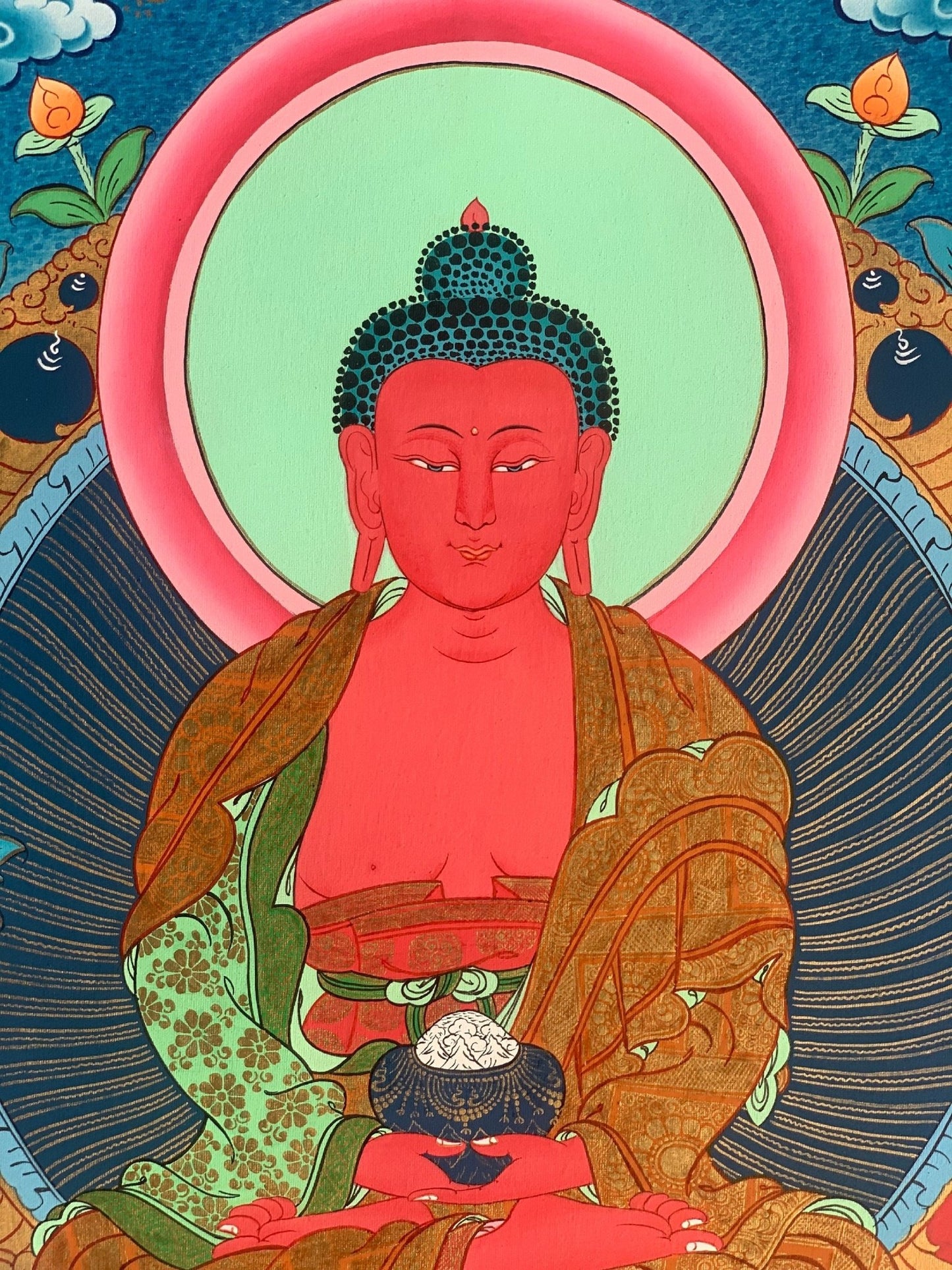 Hand - painted Buddha Amitabha/ Amitayus/ Buddha of Eternal Life Original Tibetan Thangka, Painting - Tibetan Thangka Art
