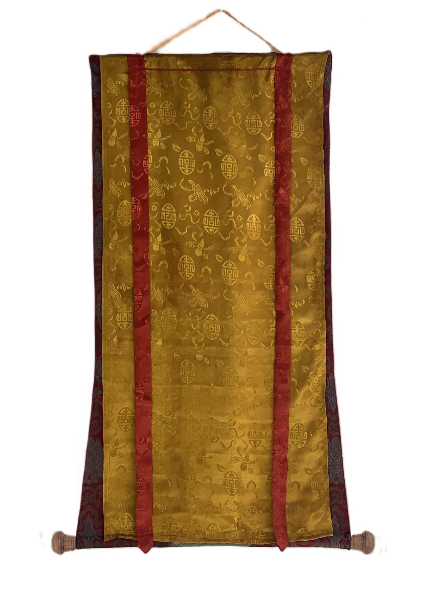 Hand - Painted Chenrezig (Avalokiteshvara) Thangka - Tibetan Compassion Buddha Meditation Painting with Semi - Old Smoky Finish in Silk Brocade. - Tibetan Thangka Art