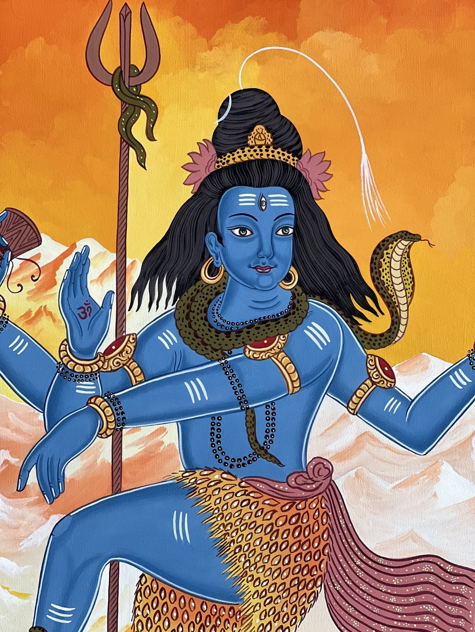 Hand - painted Lord Shiva / Shankar/ Mahadeva Original Masterpiece Newari Paubha/Tibetan Thangka Painting from Nepal - Tibetan Thangka Art