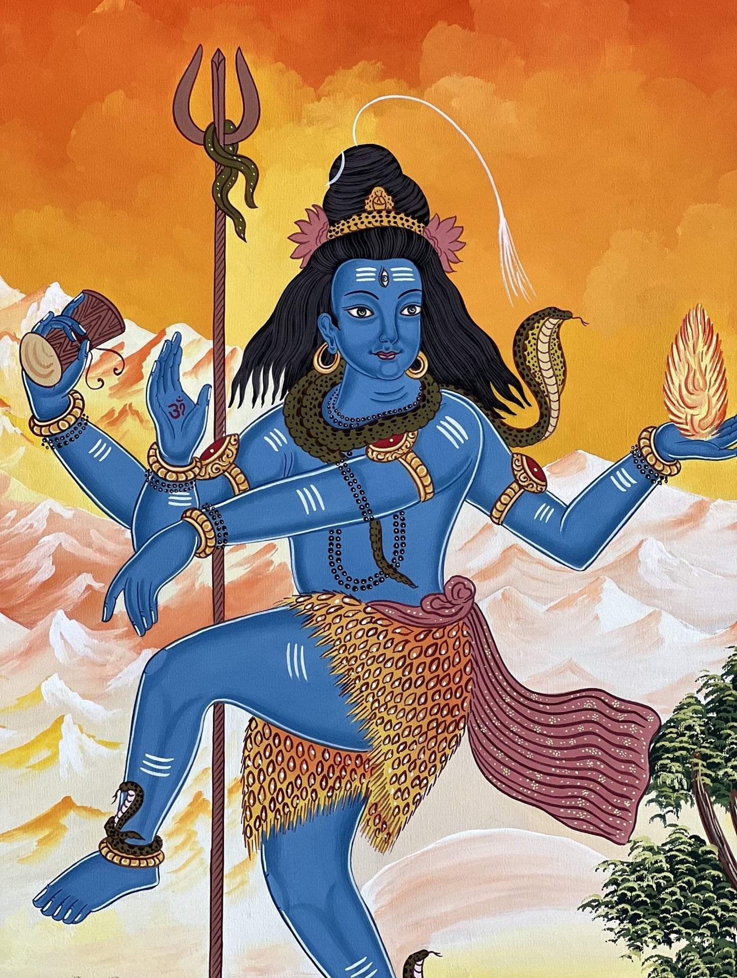 Hand - painted Lord Shiva / Shankar/ Mahadeva Original Masterpiece Newari Paubha/Tibetan Thangka Painting from Nepal - Tibetan Thangka Art
