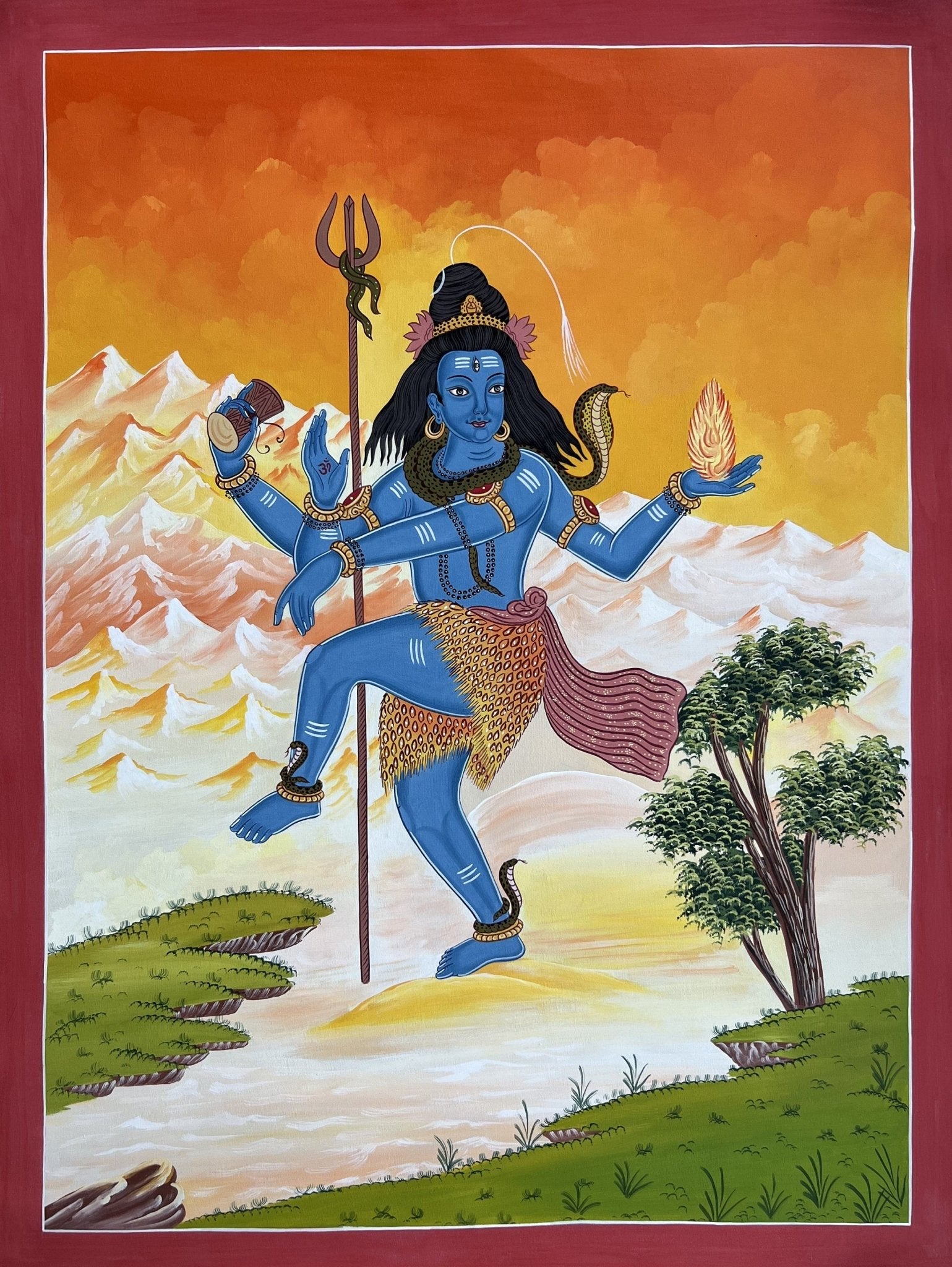 Hand - painted Lord Shiva / Shankar/ Mahadeva Original Masterpiece Newari Paubha/Tibetan Thangka Painting from Nepal - Tibetan Thangka Art