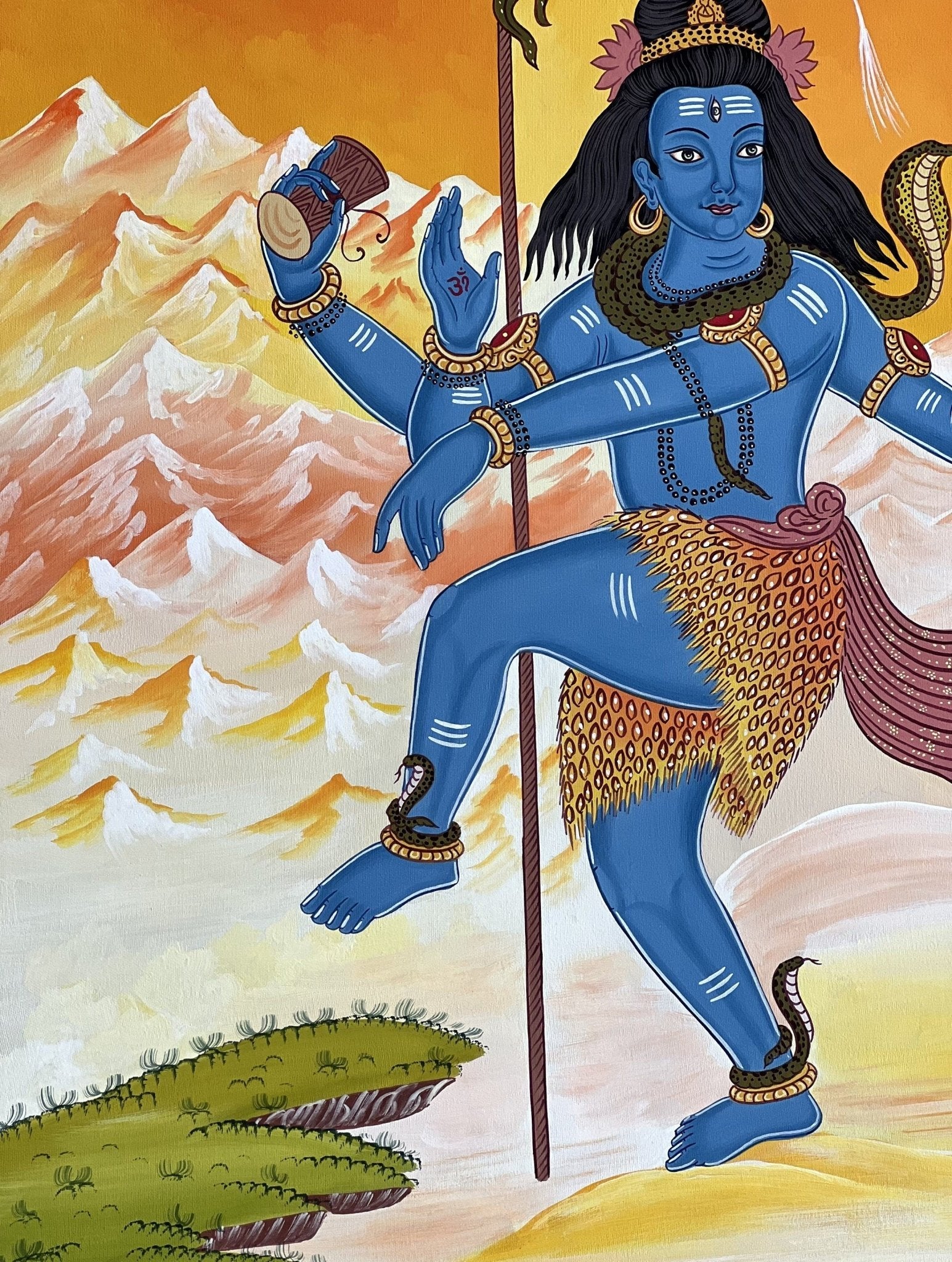 Hand - painted Lord Shiva / Shankar/ Mahadeva Original Masterpiece Newari Paubha/Tibetan Thangka Painting from Nepal - Tibetan Thangka Art