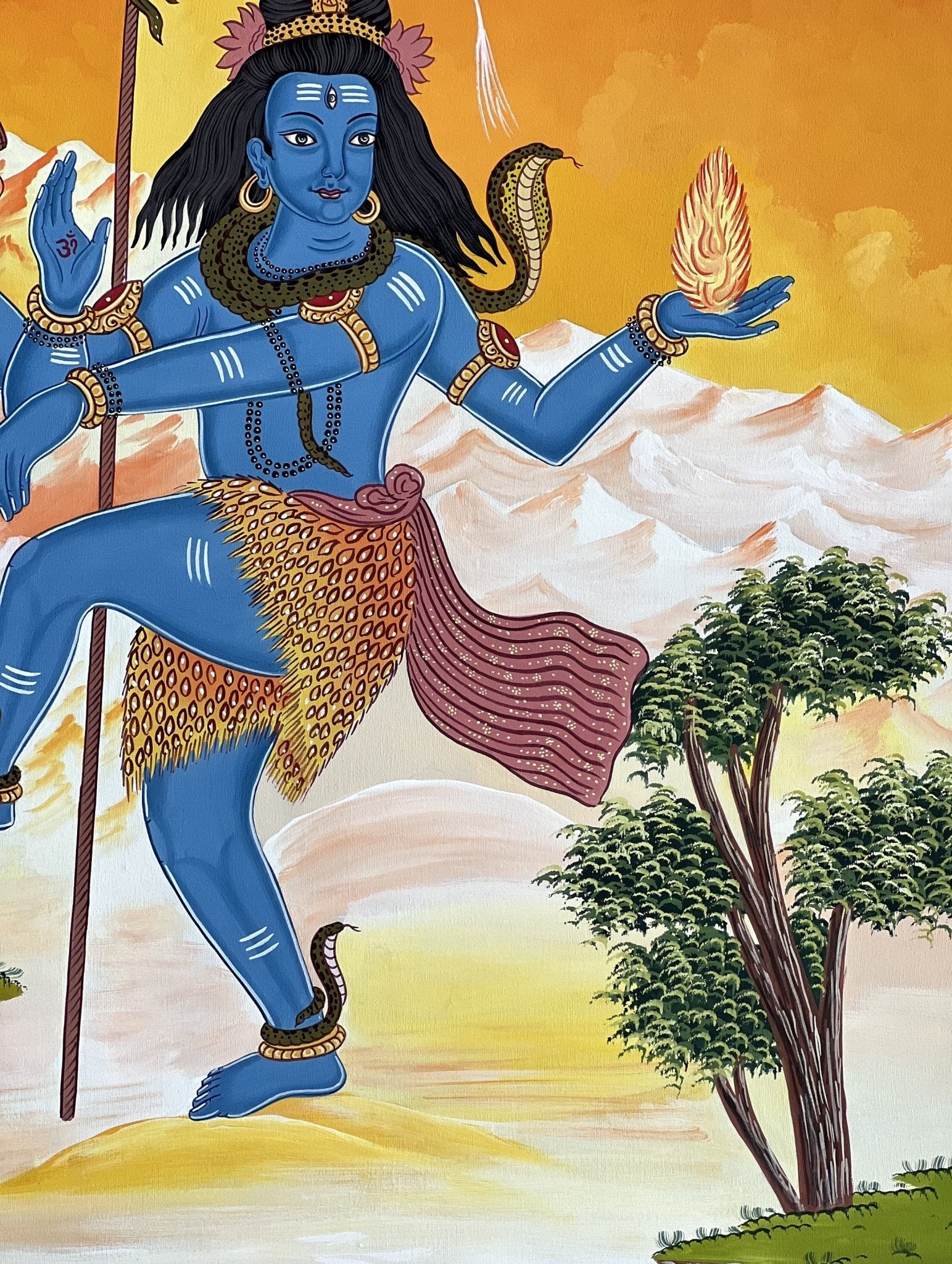 Hand - painted Lord Shiva / Shankar/ Mahadeva Original Masterpiece Newari Paubha/Tibetan Thangka Painting from Nepal - Tibetan Thangka Art