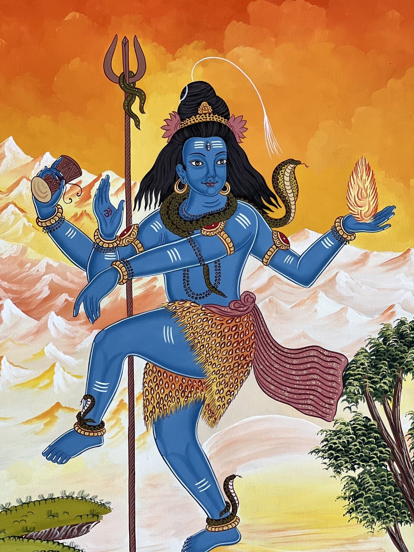 Hand - painted Lord Shiva / Shankar/ Mahadeva Original Masterpiece Newari Paubha/Tibetan Thangka Painting from Nepal - Tibetan Thangka Art