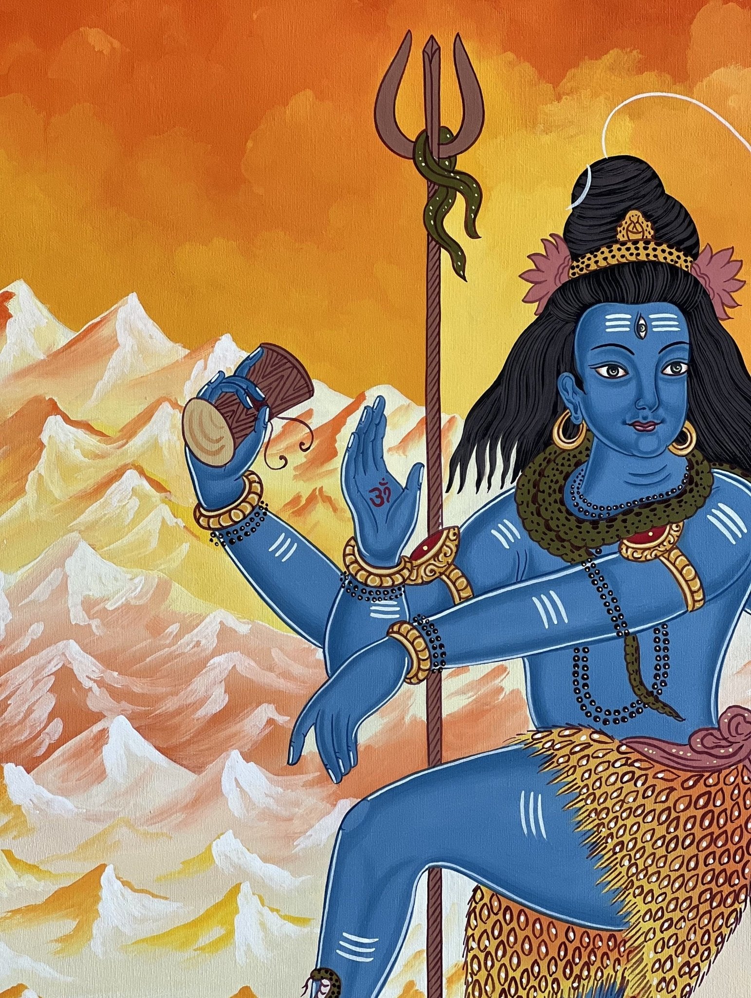 Hand - painted Lord Shiva / Shankar/ Mahadeva Original Masterpiece Newari Paubha/Tibetan Thangka Painting from Nepal - Tibetan Thangka Art