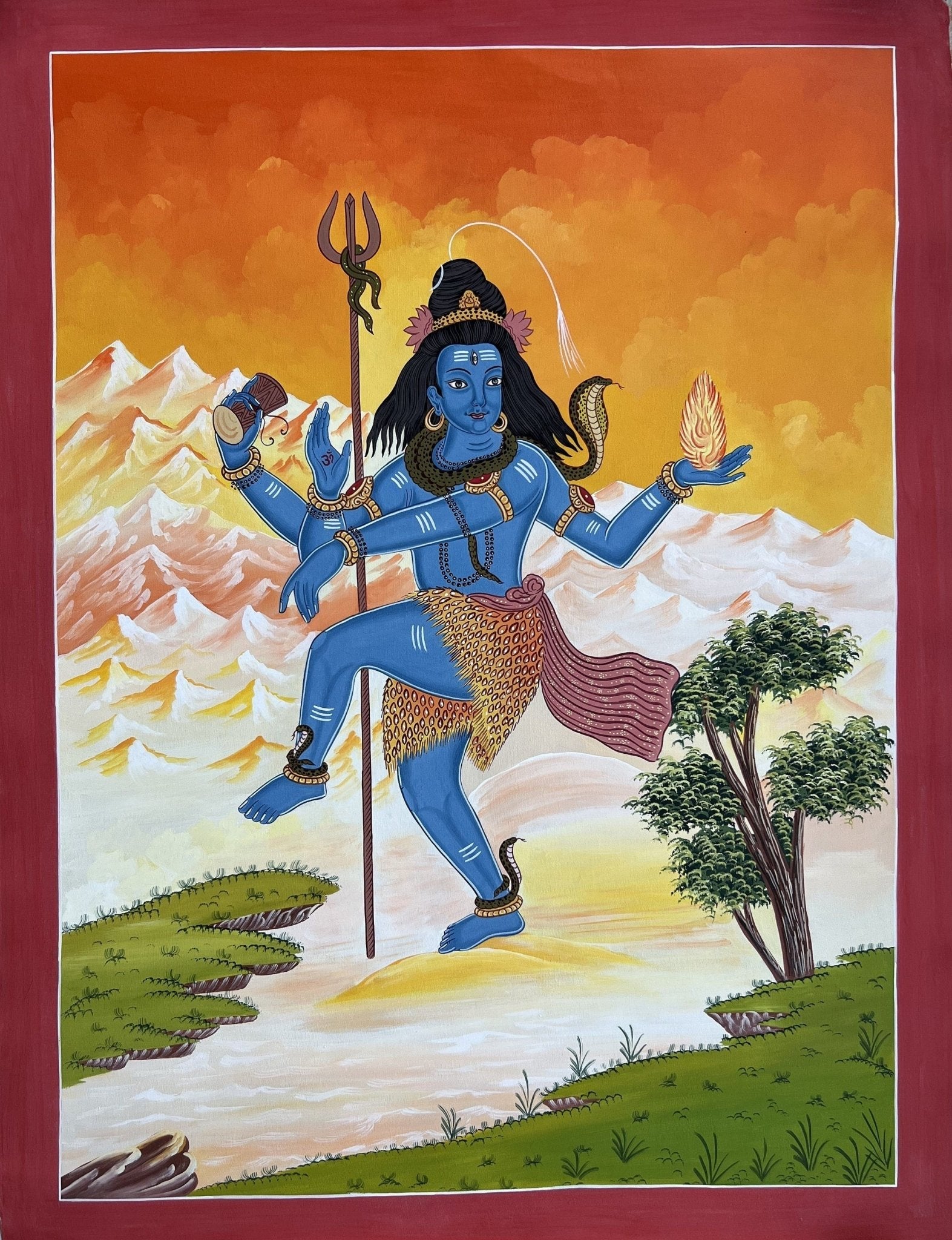 Hand - painted Lord Shiva / Shankar/ Mahadeva Original Masterpiece Newari Paubha/Tibetan Thangka Painting from Nepal - Tibetan Thangka Art