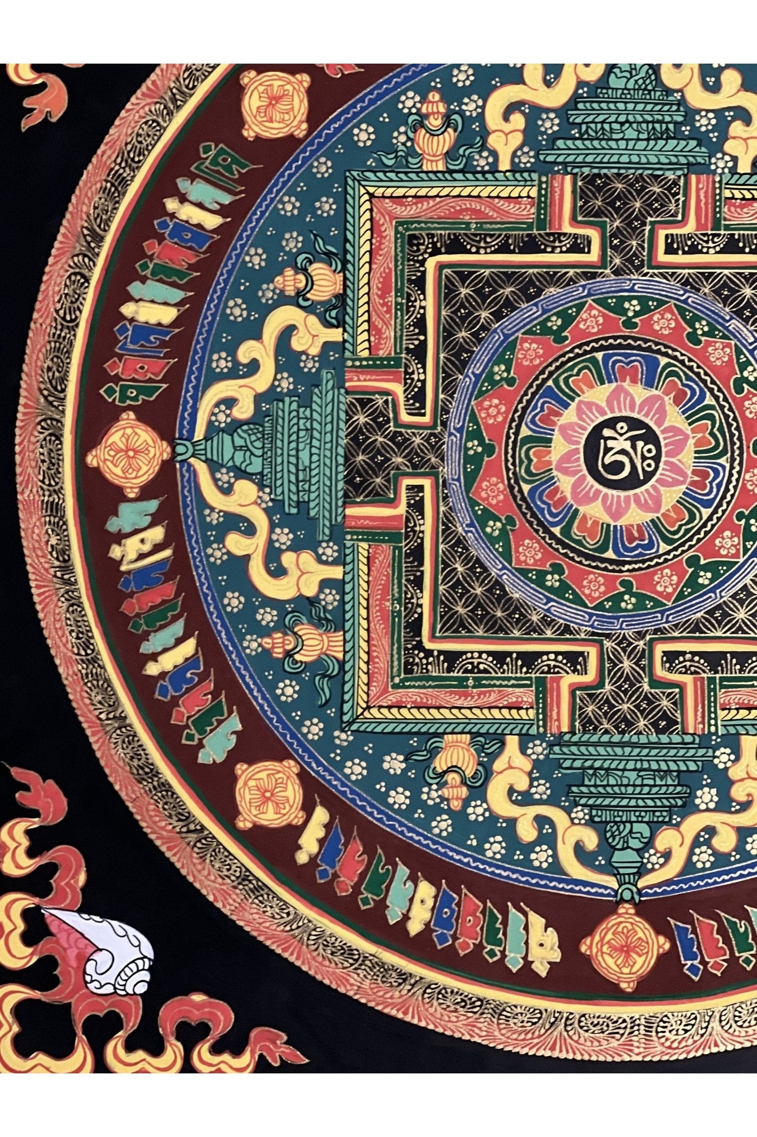 Hand Painted Lotus OM Mani Padme Hum Mantra Mandala Wheel of Life Meditation Tibetan Thangka Painting Original Art/ Wall Hanging - Tibetan Thangka Art