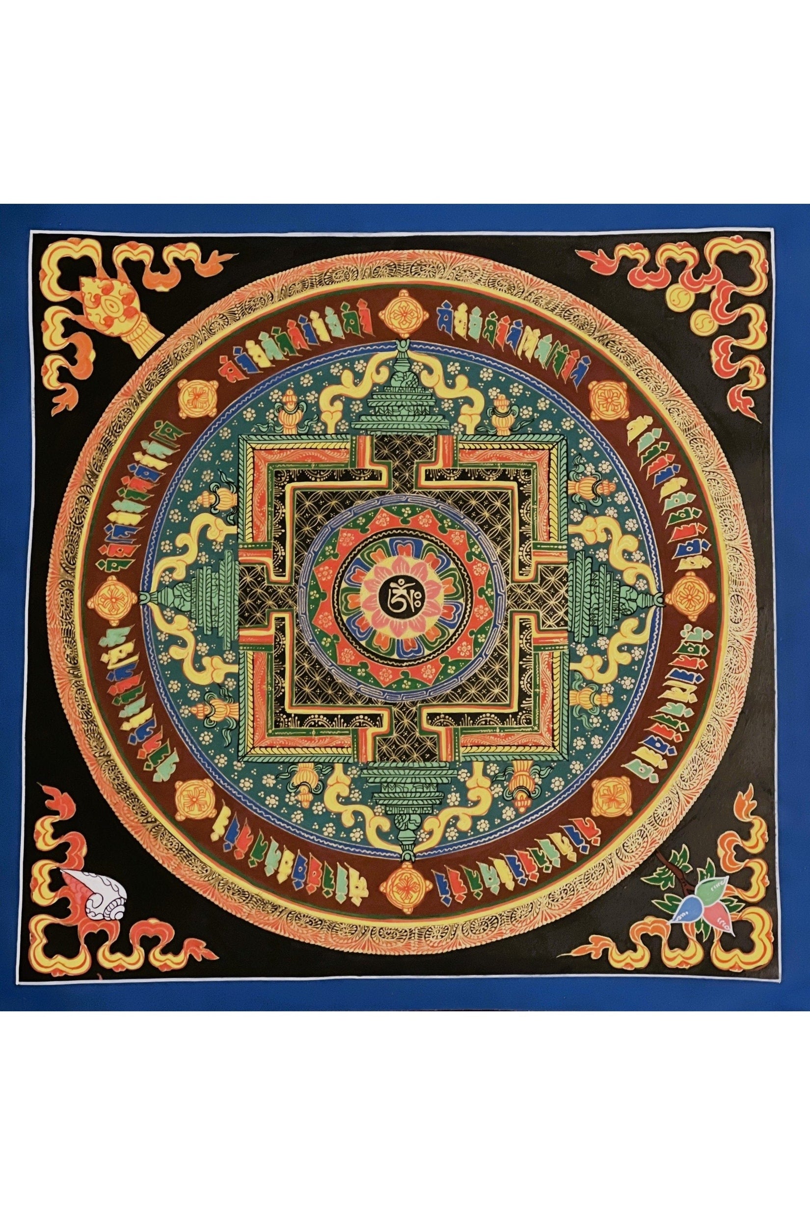 Hand Painted Lotus OM Mani Padme Hum Mantra Mandala Wheel of Life Meditation Tibetan Thangka Painting Original Art/ Wall Hanging - Tibetan Thangka Art