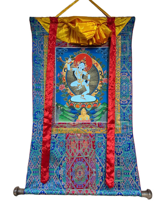 Hand - Painted Machig Labdron | Ahdron Chodron Tibetan Yogini Thangka | Buddhist Art Wall Hanging for Chod Practice with Premium Silk Brocade - Tibetan Thangka Art