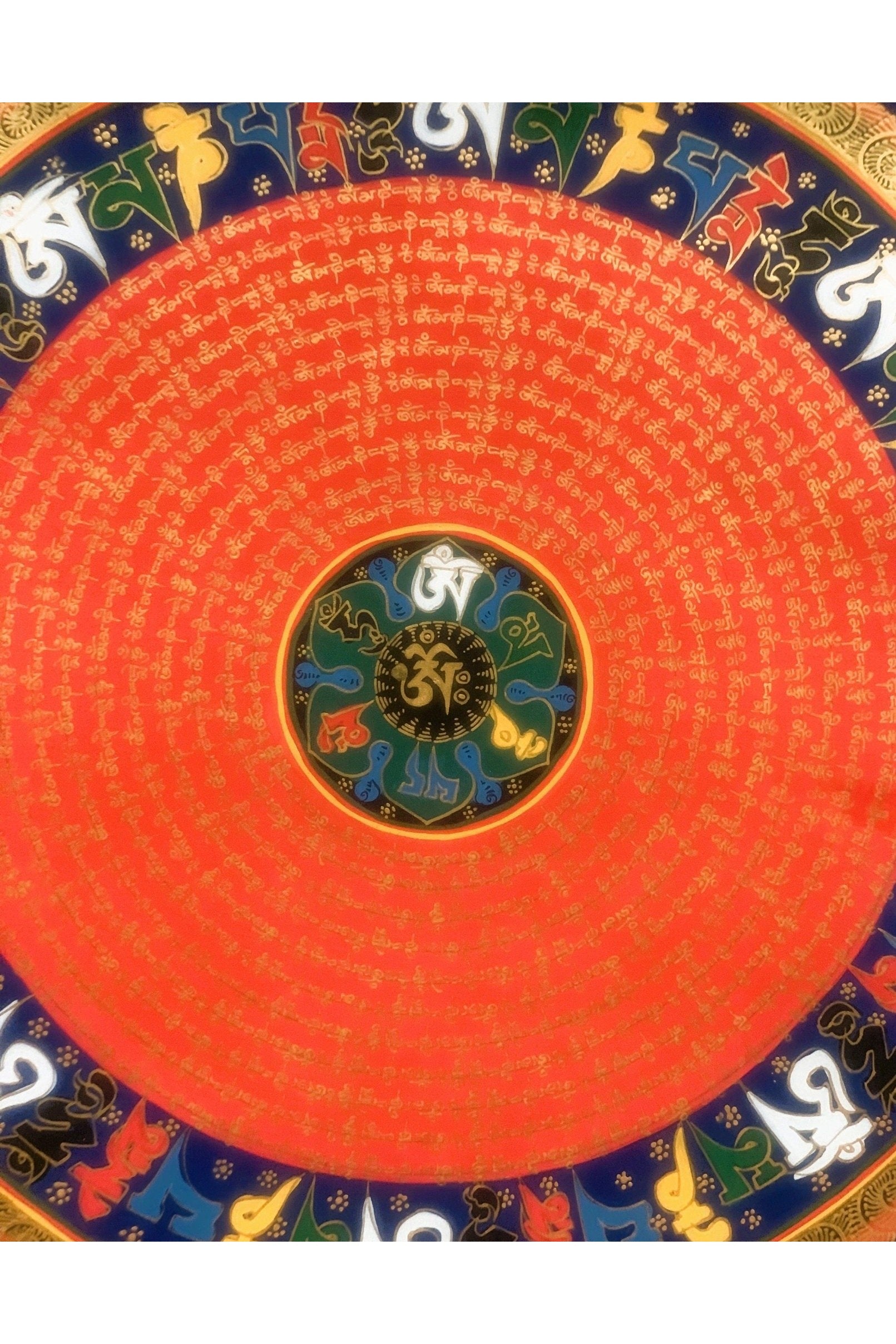 Hand painted Om Mantra Mandala, Wheel of Life Thangka Painting, Original Art Floral Border - Tibetan Thangka Art