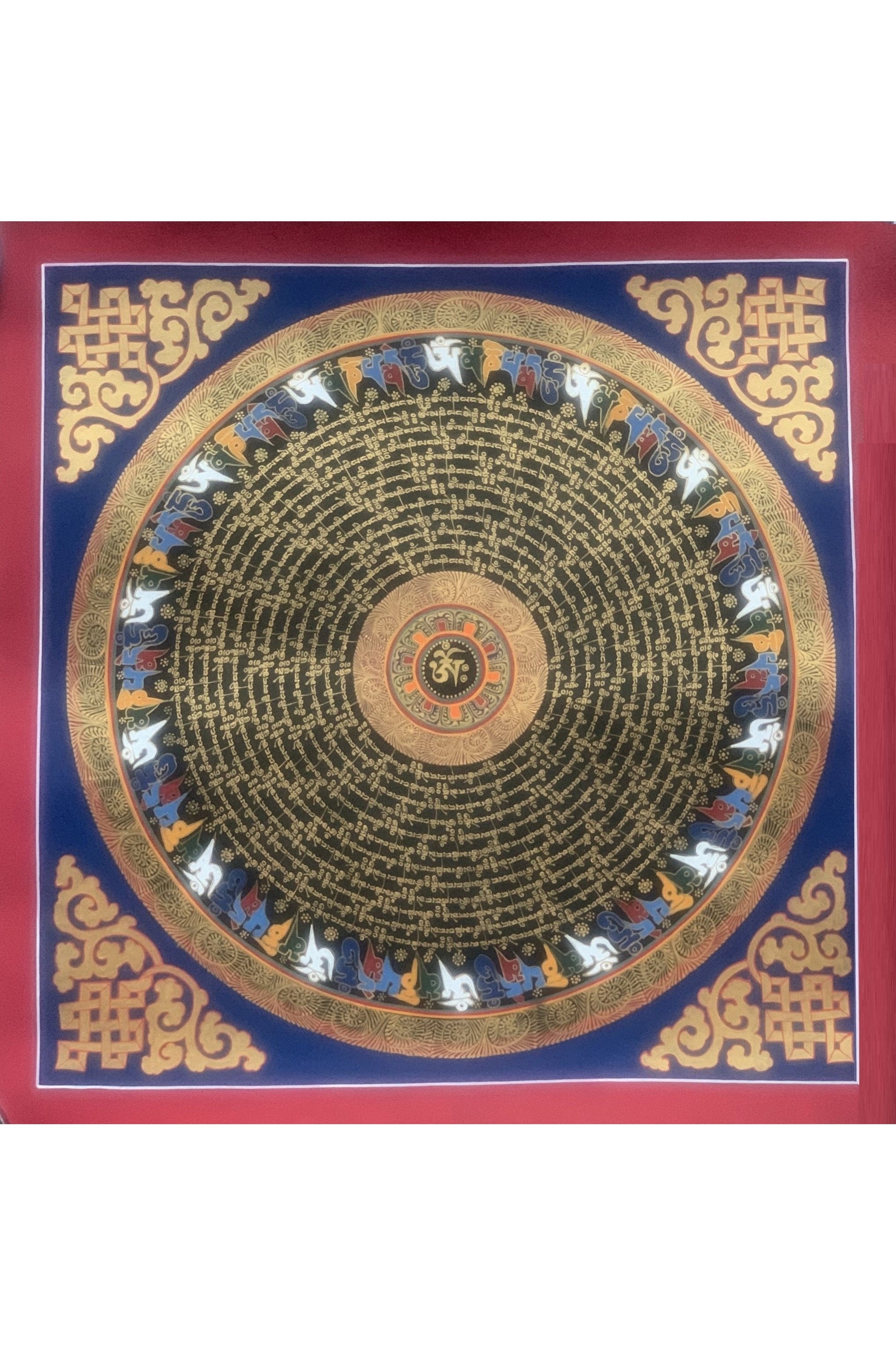 Hand Painted OM Mantra Mandala Wheel of Time Thangka Painting Original Art/ Wall Hanging - Tibetan Thangka Art