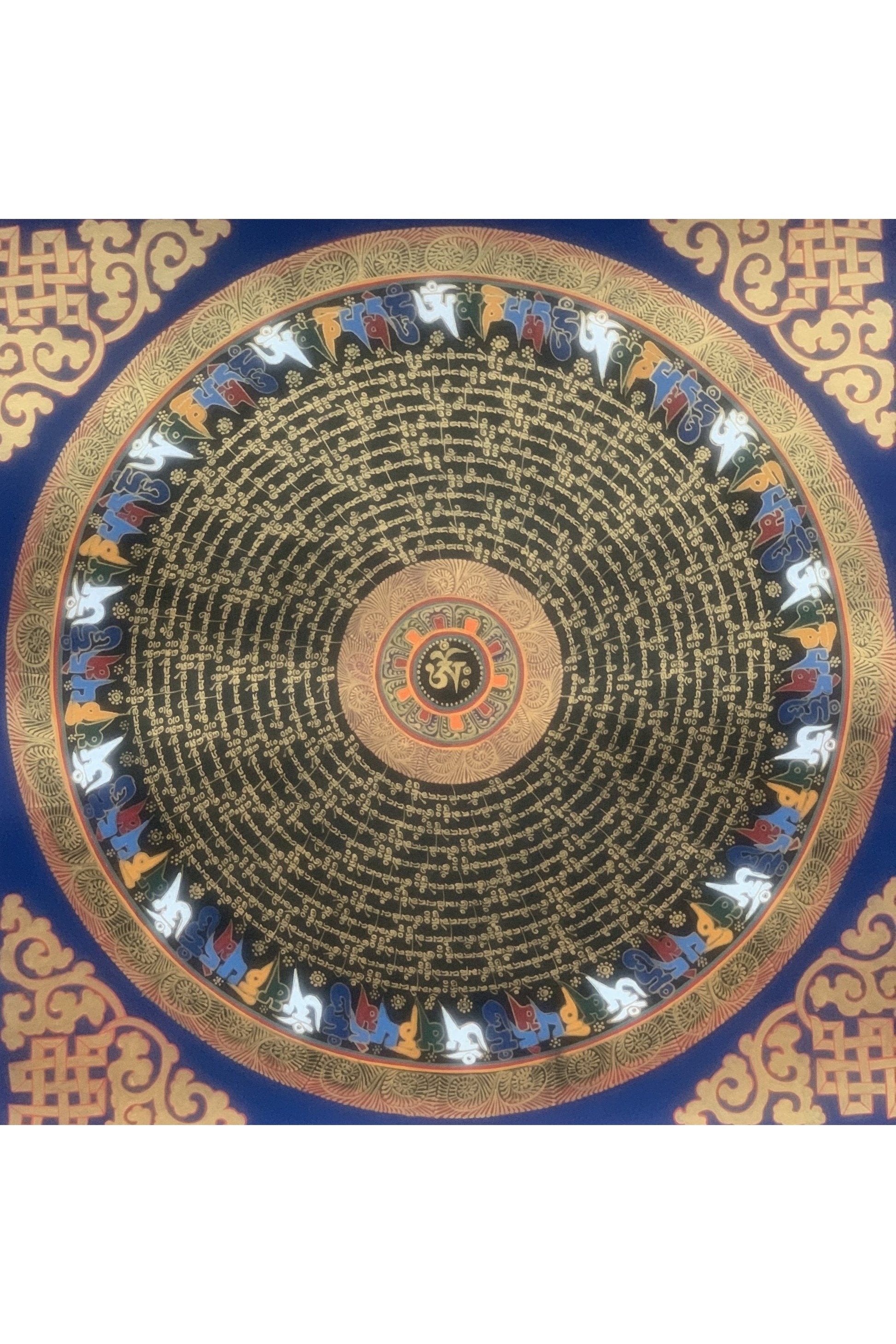 Hand Painted OM Mantra Mandala Wheel of Time Thangka Painting Original Art/ Wall Hanging - Tibetan Thangka Art