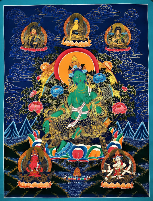 Hand painted Original Green Tara Masterpiece Meditation, Compassion, Tibetan Thangka / Thanka Painting From Nepal - Tibetan Thangka Art
