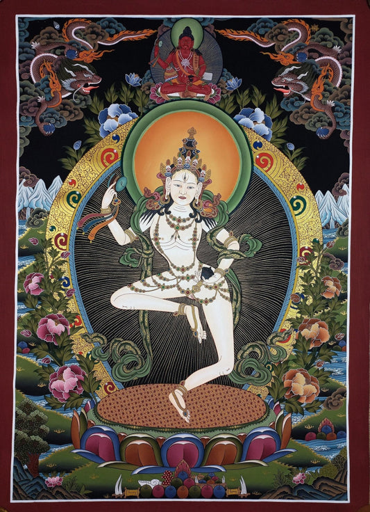 Hand painted Original Large Machig Labdron / Yogini Masterpiece Painting Tibetan Wall hanging Thangka / Thangka / Compassion Meditation - Tibetan Thangka Art
