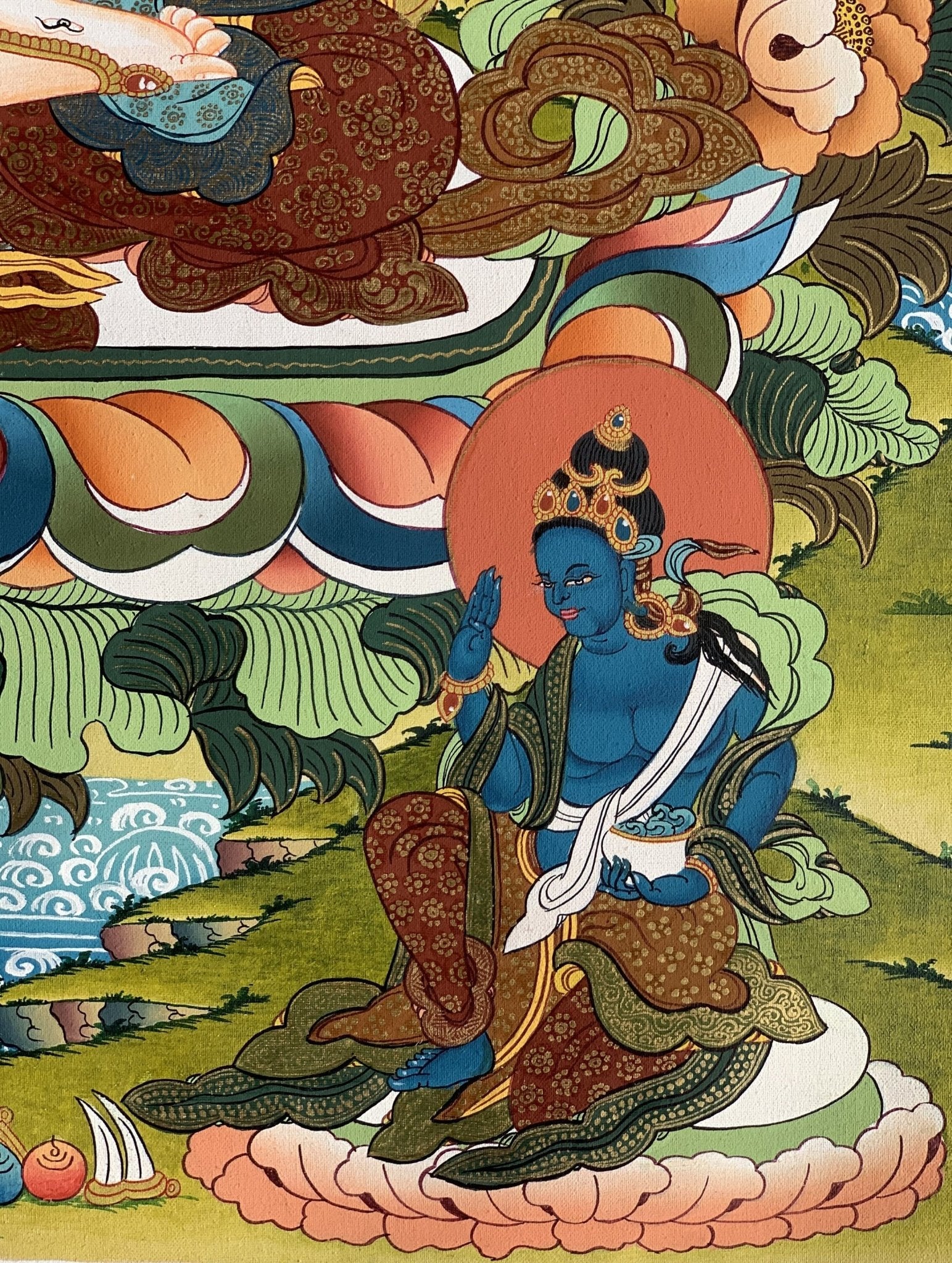 Hand painted Original White Tara / Mother Goddess, Masterpiece Tibetan Thanka / Thangka Painting Compassion Meditation Art From Nepal - Tibetan Thangka Art