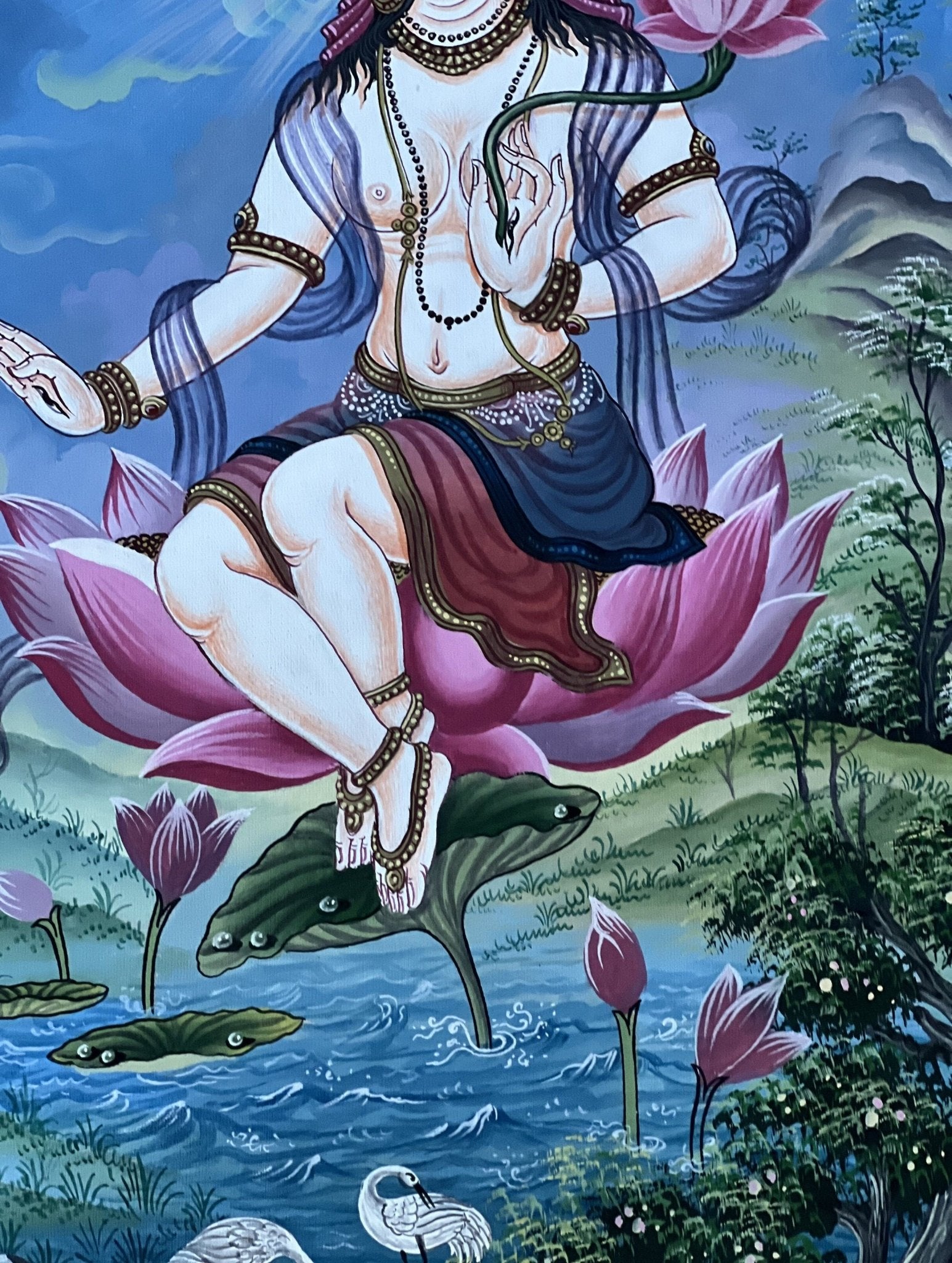 Hand painted Original White Tara / Mother Goddess Newari Paubha/Pauva /Thangka / Painting Compassion Meditation Art From Nepal - Tibetan Thangka Art