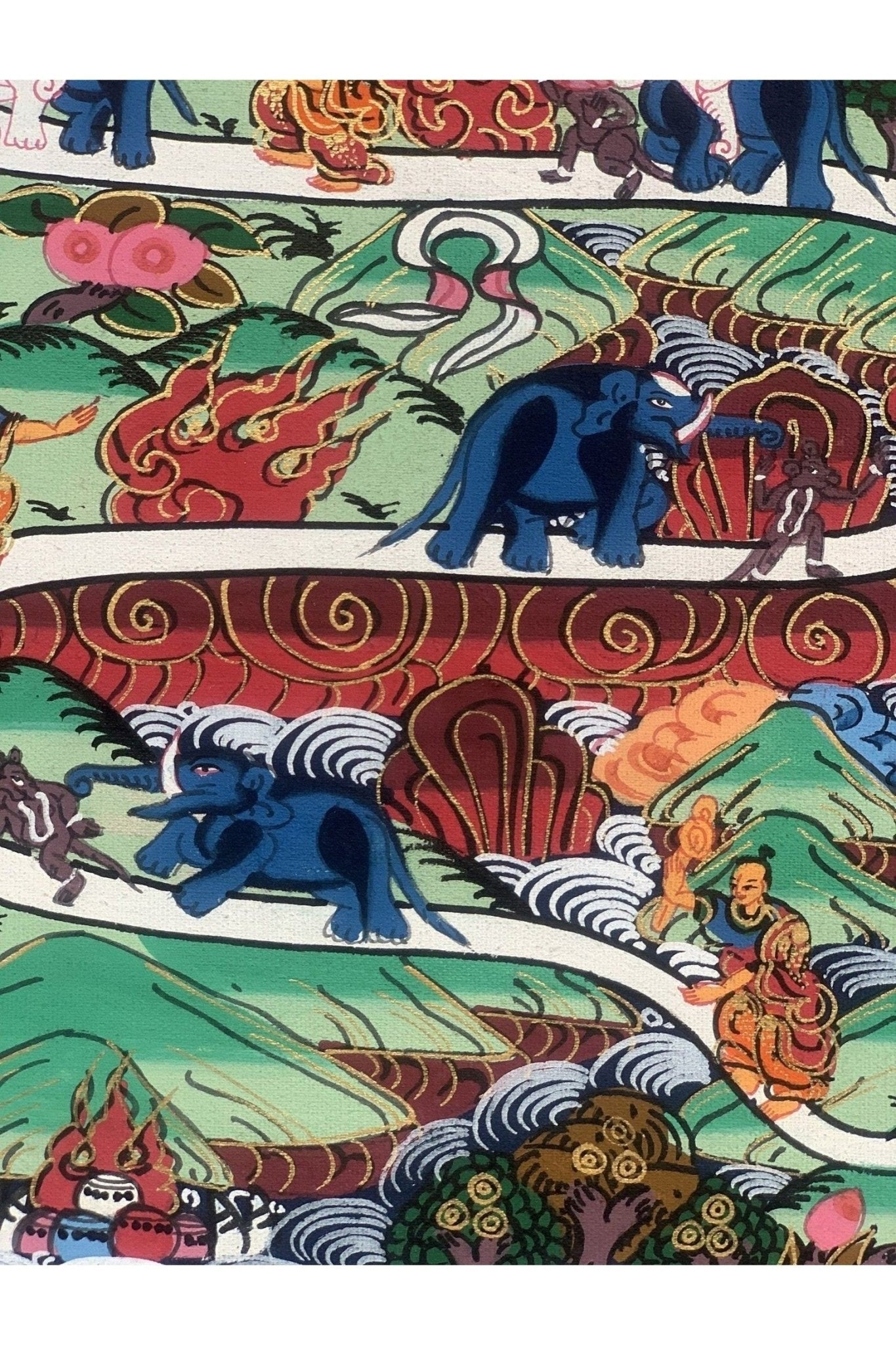 Hand Painted Samatha Nine Stages of Meditation Way to Heaven Way to Nirvana Tibetan Thangka Painting Original Art with Silk Frame - Tibetan Thangka Art