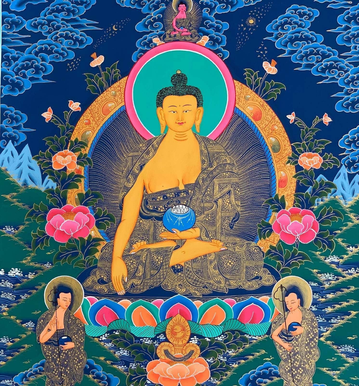 Hand - painted, Shakyamuni, Gautama Buddha, Tibetan Thangka Painting 20 x 30 - inch - Tibetan Thangka Art