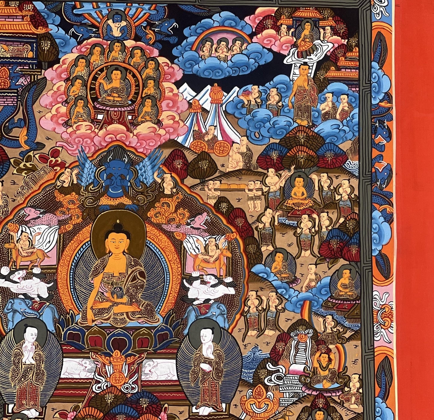 Hand - Painted Tibetan Buddha Life Mandala Thangka - Art for Meditation - Unique Fine Masterpiece from Nepal - Compassionate Home Decor - Tibetan Thangka Art