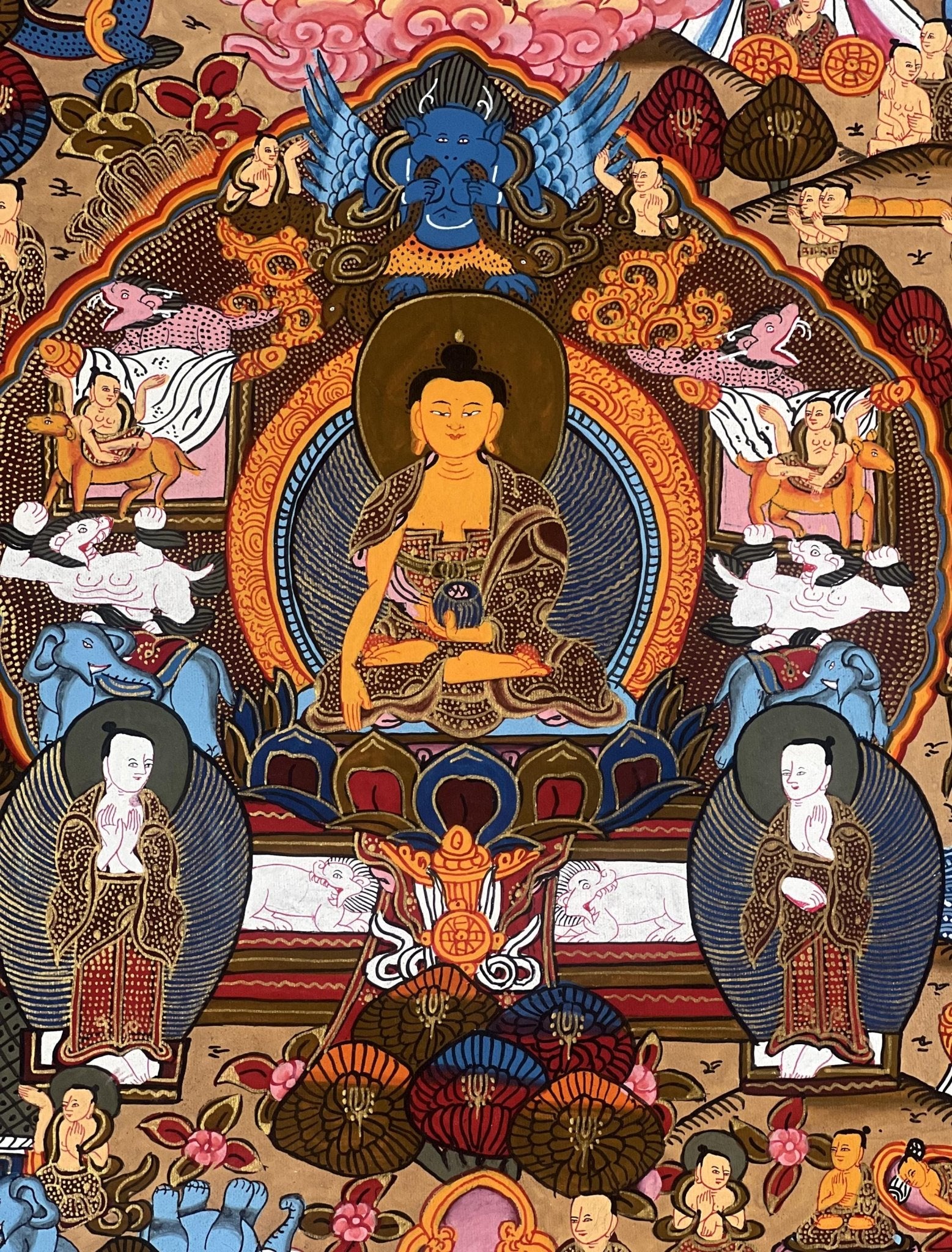 Hand - Painted Tibetan Buddha Life Mandala Thangka - Art for Meditation - Unique Fine Masterpiece from Nepal - Compassionate Home Decor - Tibetan Thangka Art