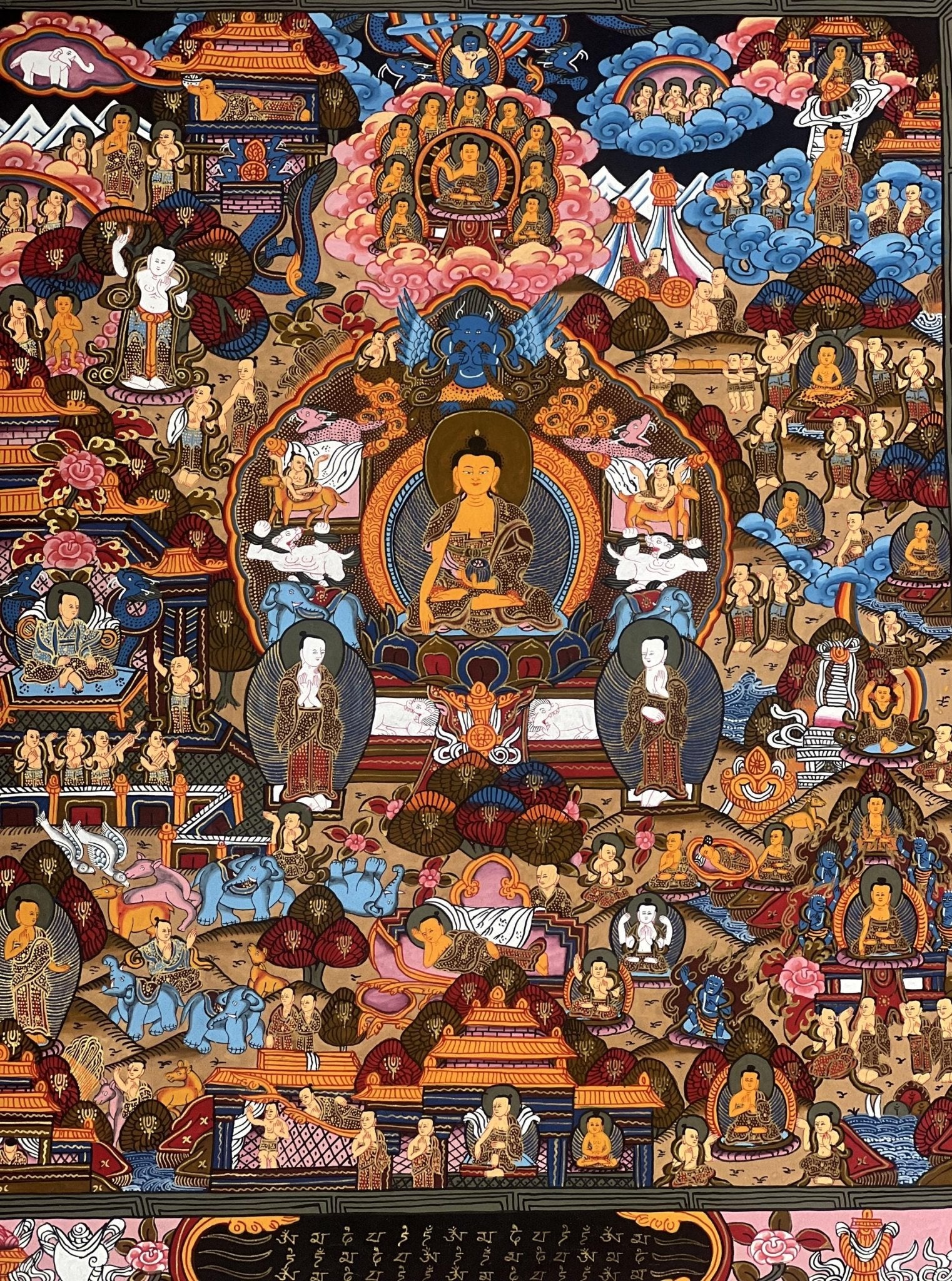 Hand - Painted Tibetan Buddha Life Mandala Thangka - Art for Meditation - Unique Fine Masterpiece from Nepal - Compassionate Home Decor - Tibetan Thangka Art
