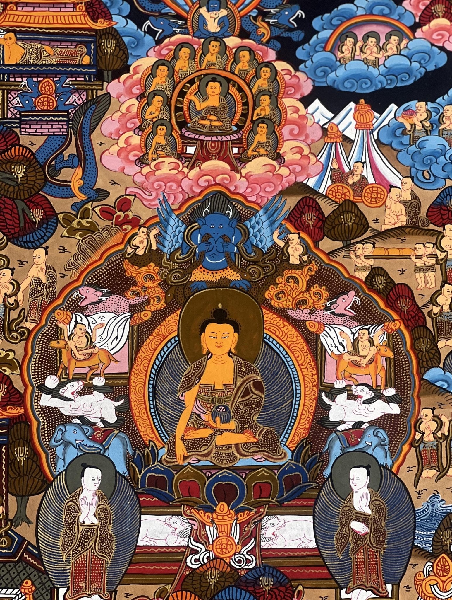 Hand - Painted Tibetan Buddha Life Mandala Thangka - Art for Meditation - Unique Fine Masterpiece from Nepal - Compassionate Home Decor - Tibetan Thangka Art