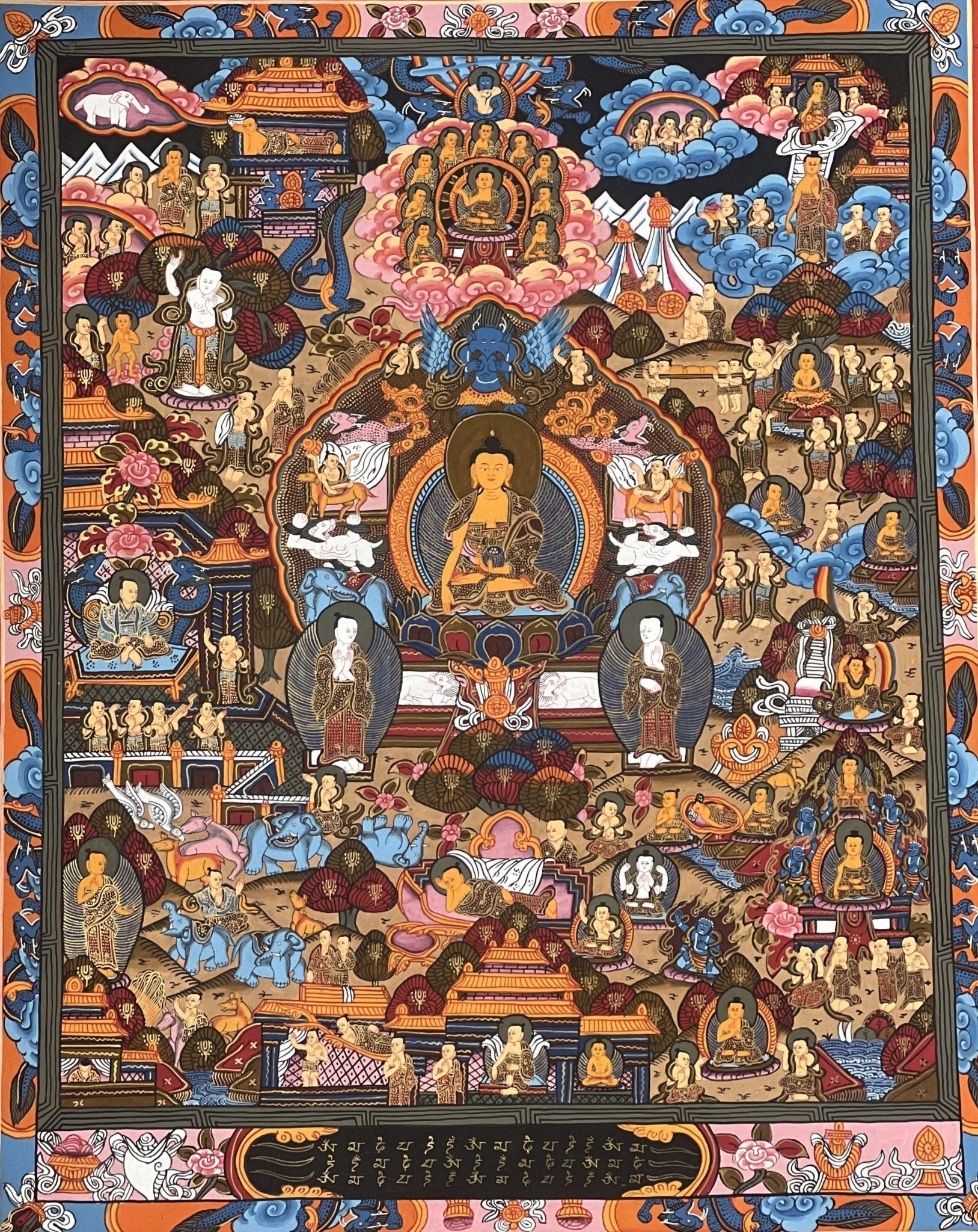 Hand - Painted Tibetan Buddha Life Mandala Thangka - Art for Meditation - Unique Fine Masterpiece from Nepal - Compassionate Home Decor - Tibetan Thangka Art