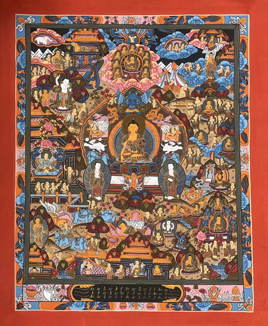 Hand - Painted Tibetan Buddha Life Mandala Thangka - Art for Meditation - Unique Fine Masterpiece from Nepal - Compassionate Home Decor - Tibetan Thangka Art