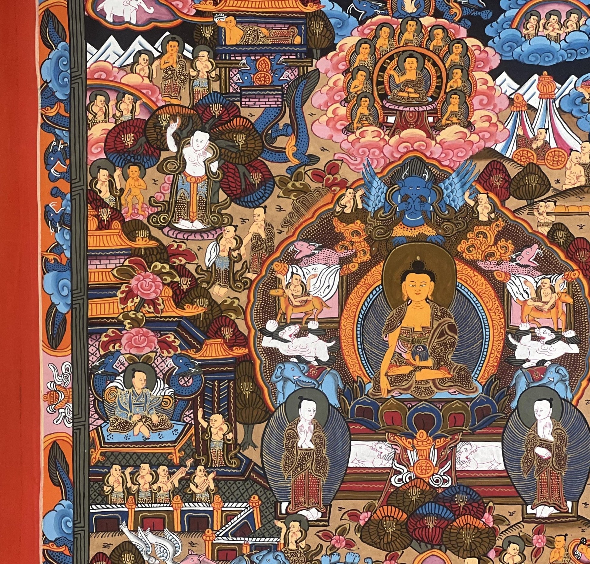 Hand - Painted Tibetan Buddha Life Mandala Thangka - Art for Meditation - Unique Fine Masterpiece from Nepal - Compassionate Home Decor - Tibetan Thangka Art