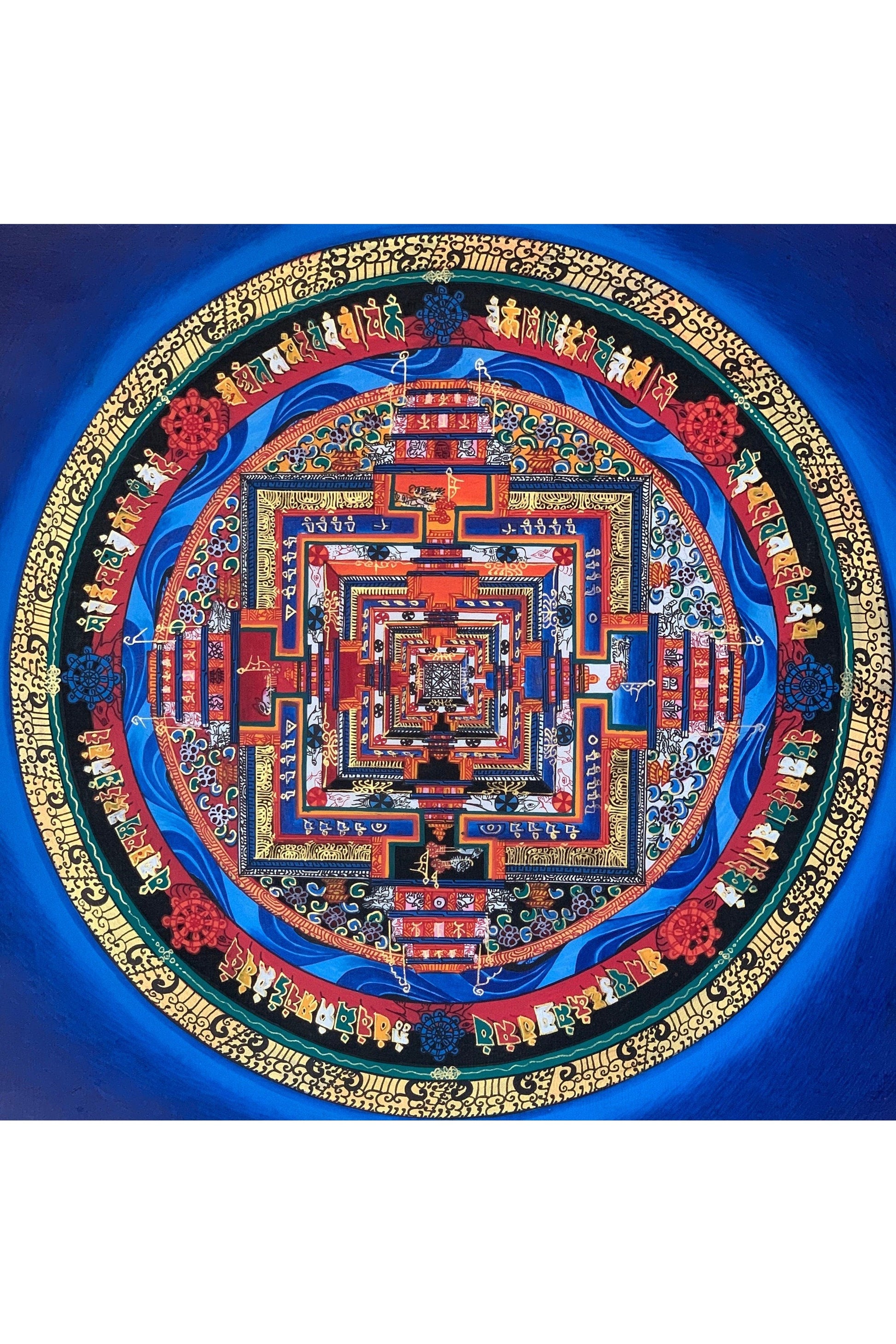 Hand Painted Wheel of Life, Kalachakra Mandala, Thangka Painting, Original Art with Silk Brocade - Tibetan Thangka Art