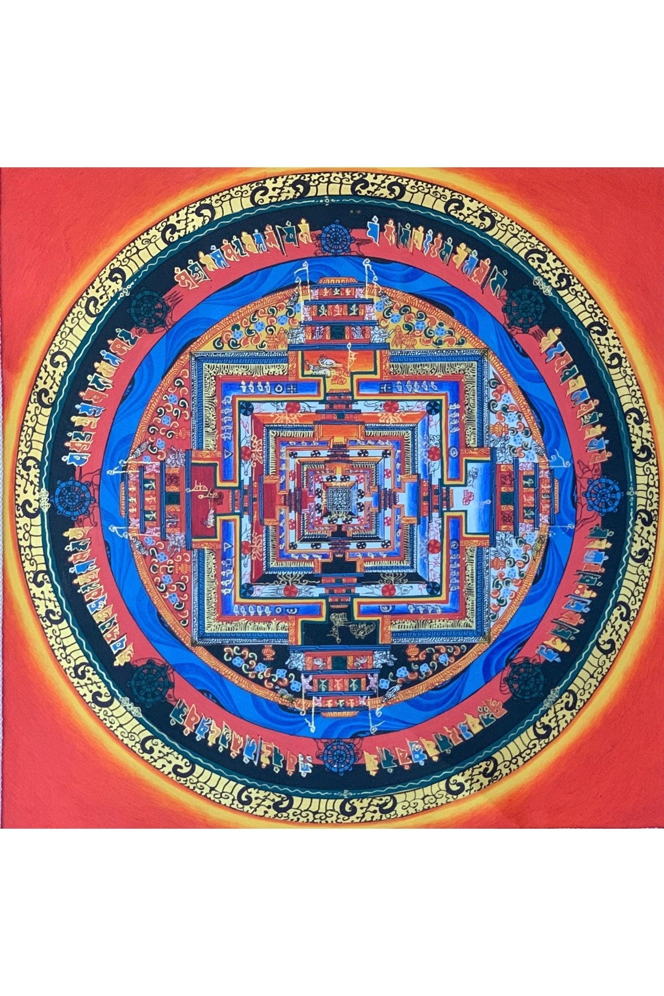 Hand Painted Wheel of Life, Kalachakra Mandala, Thangka Painting, Original Art with Silk Brocade - Tibetan Thangka Art