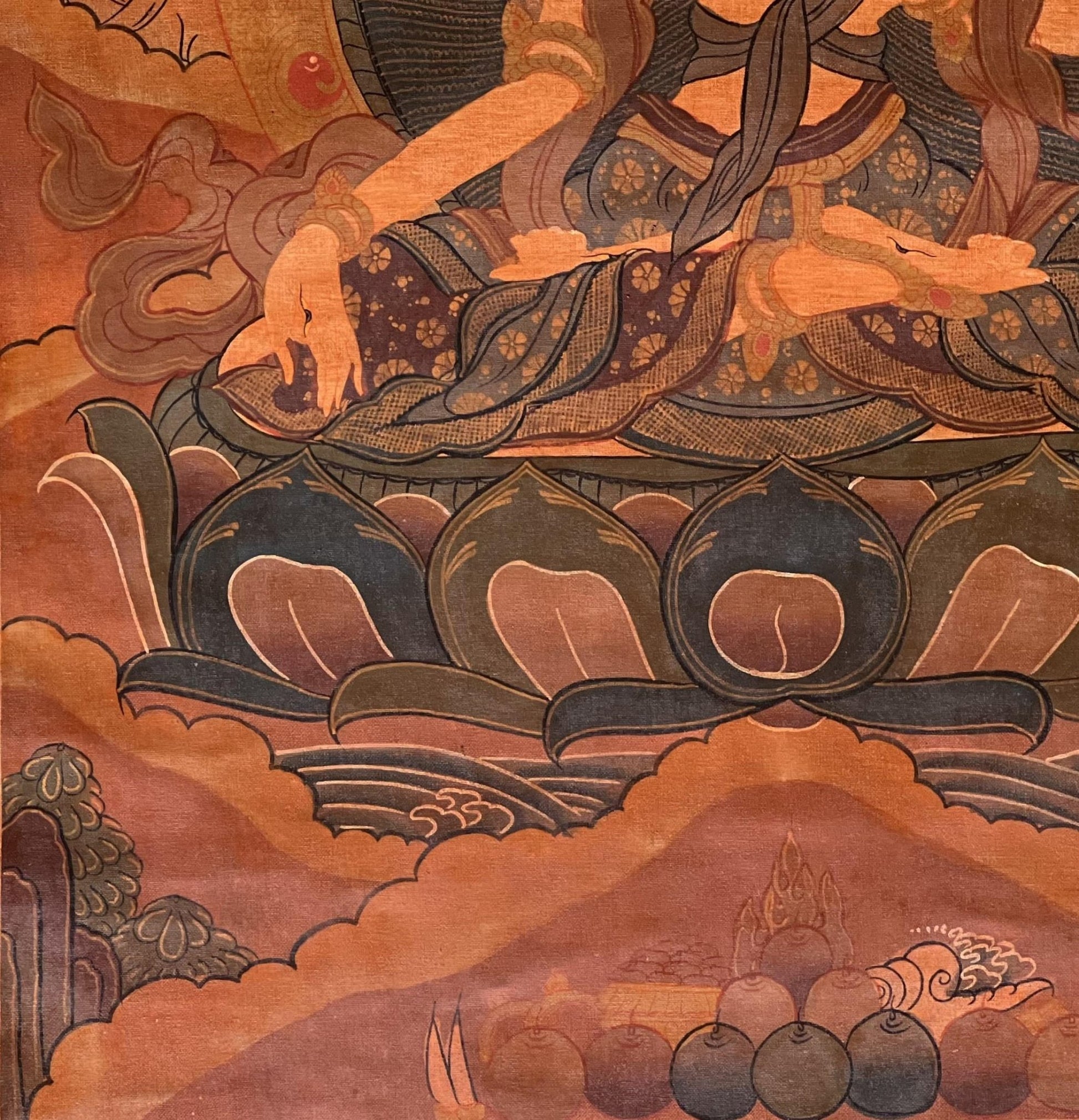 Hand - Painted White Tara Thangka - Old Tibetan Oil Painting of Mother Goddess - Compassion Meditation Art Mounted with Silk Brocade - Tibetan Thangka Art