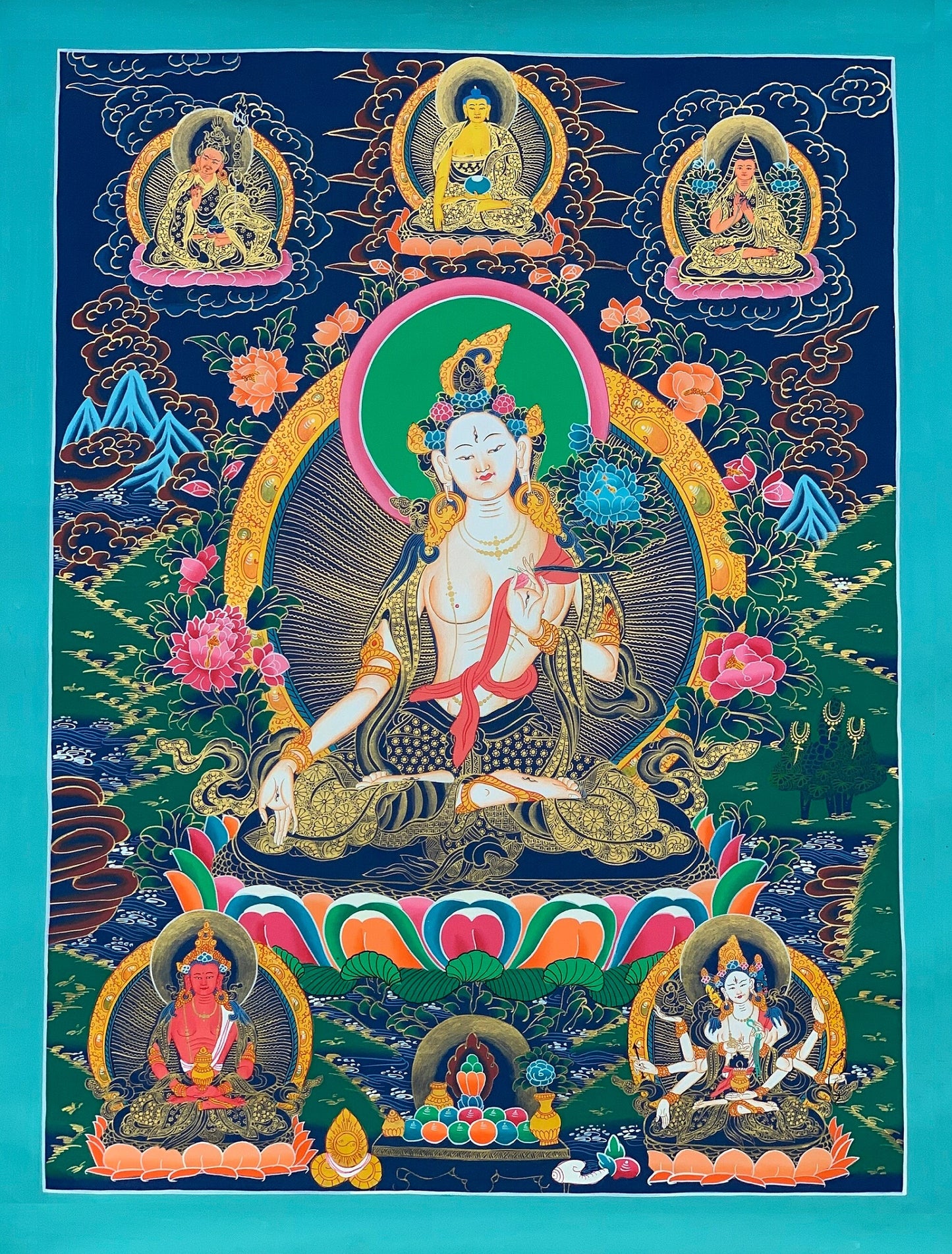 Hand-Painted White Tara Thangka  | Tibetan Healing & Longevity Art
