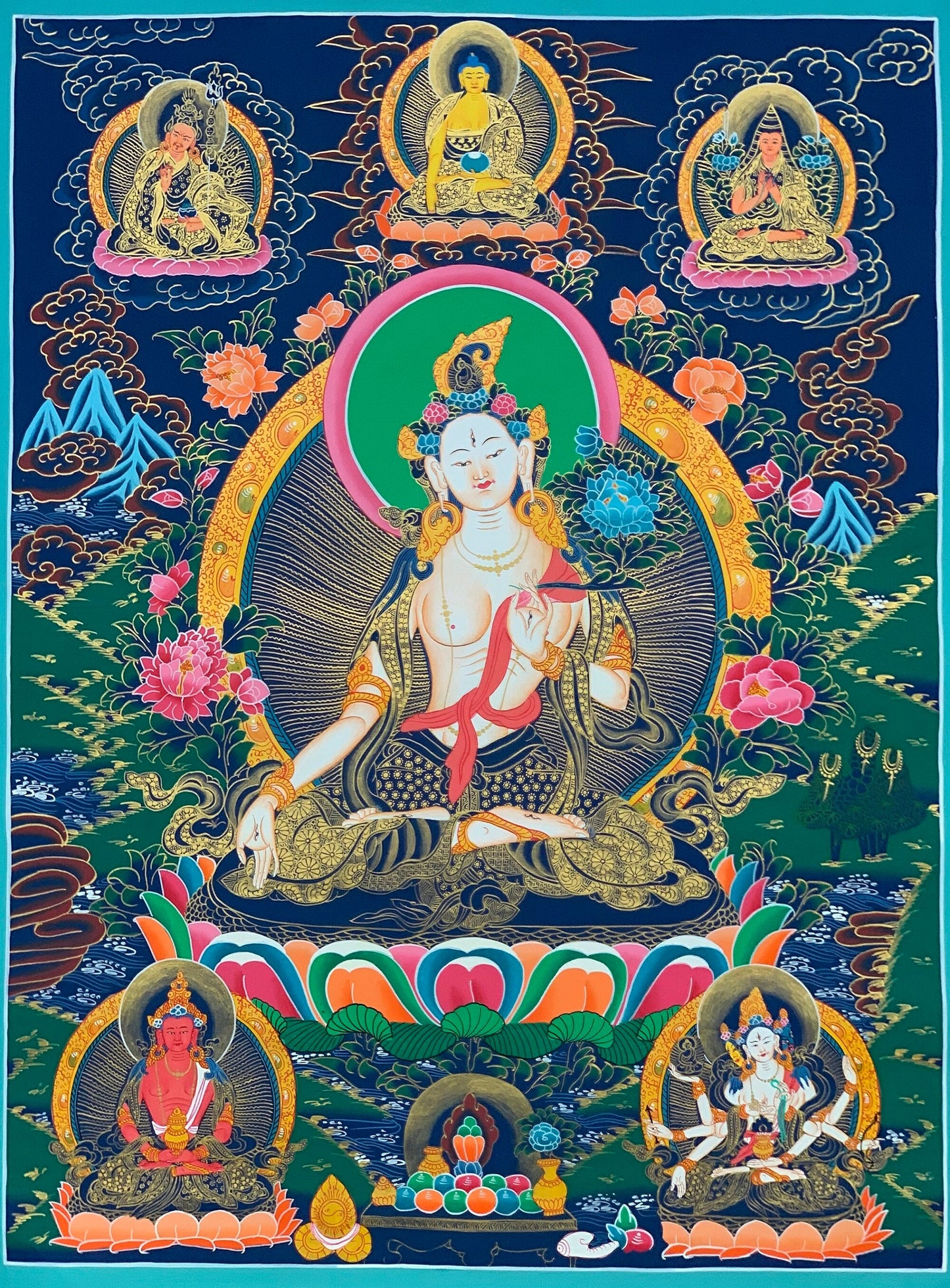 Hand-Painted White Tara Thangka  | Tibetan Healing & Longevity Art