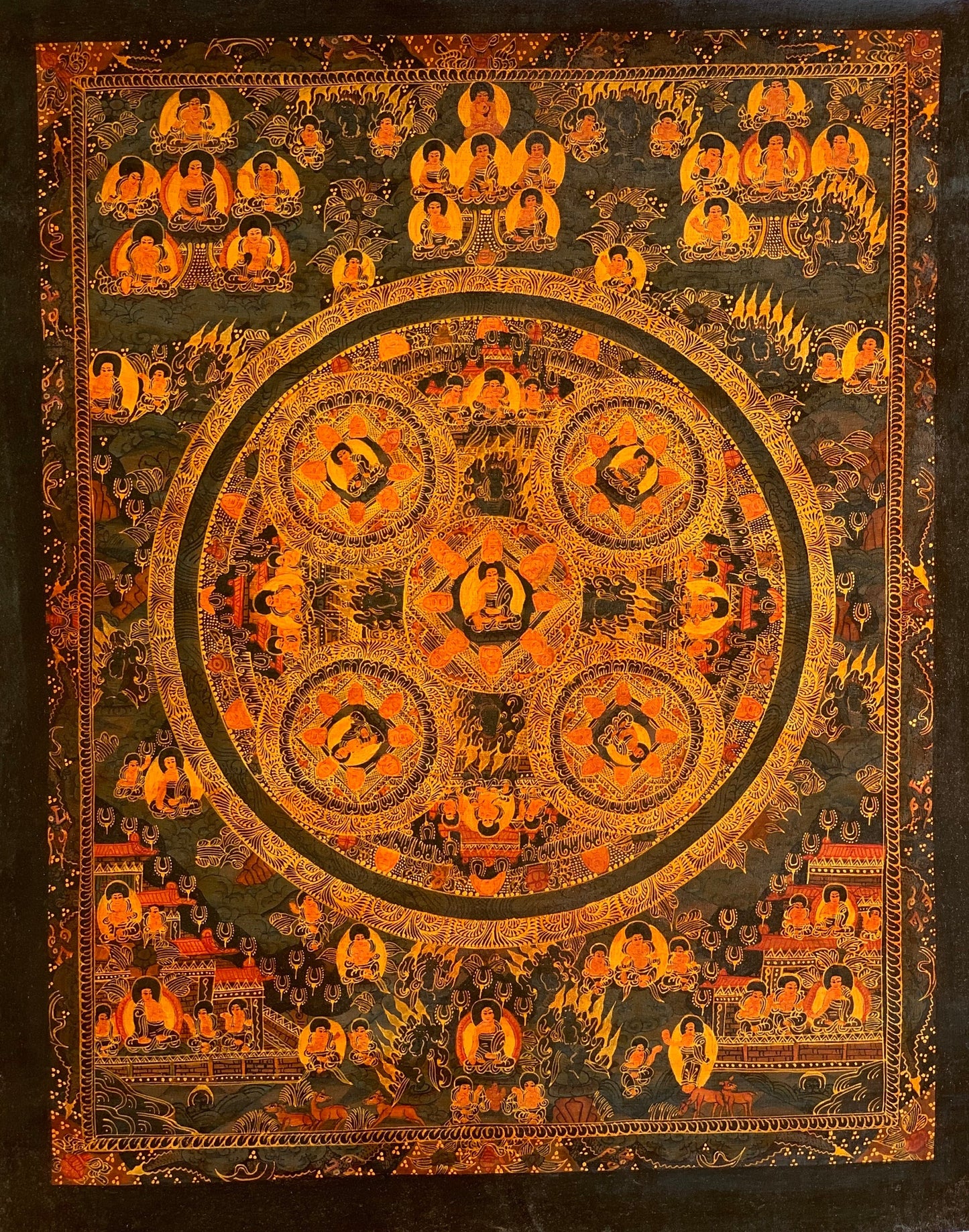 5 Buddha Mandala  | Hand-Painted | Tibetan Painting | Wall art  | Home Décor