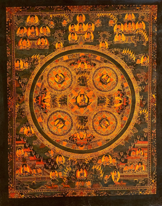 5 Buddha Mandala  | Hand-Painted | Tibetan Painting | Wall art  | Home Décor