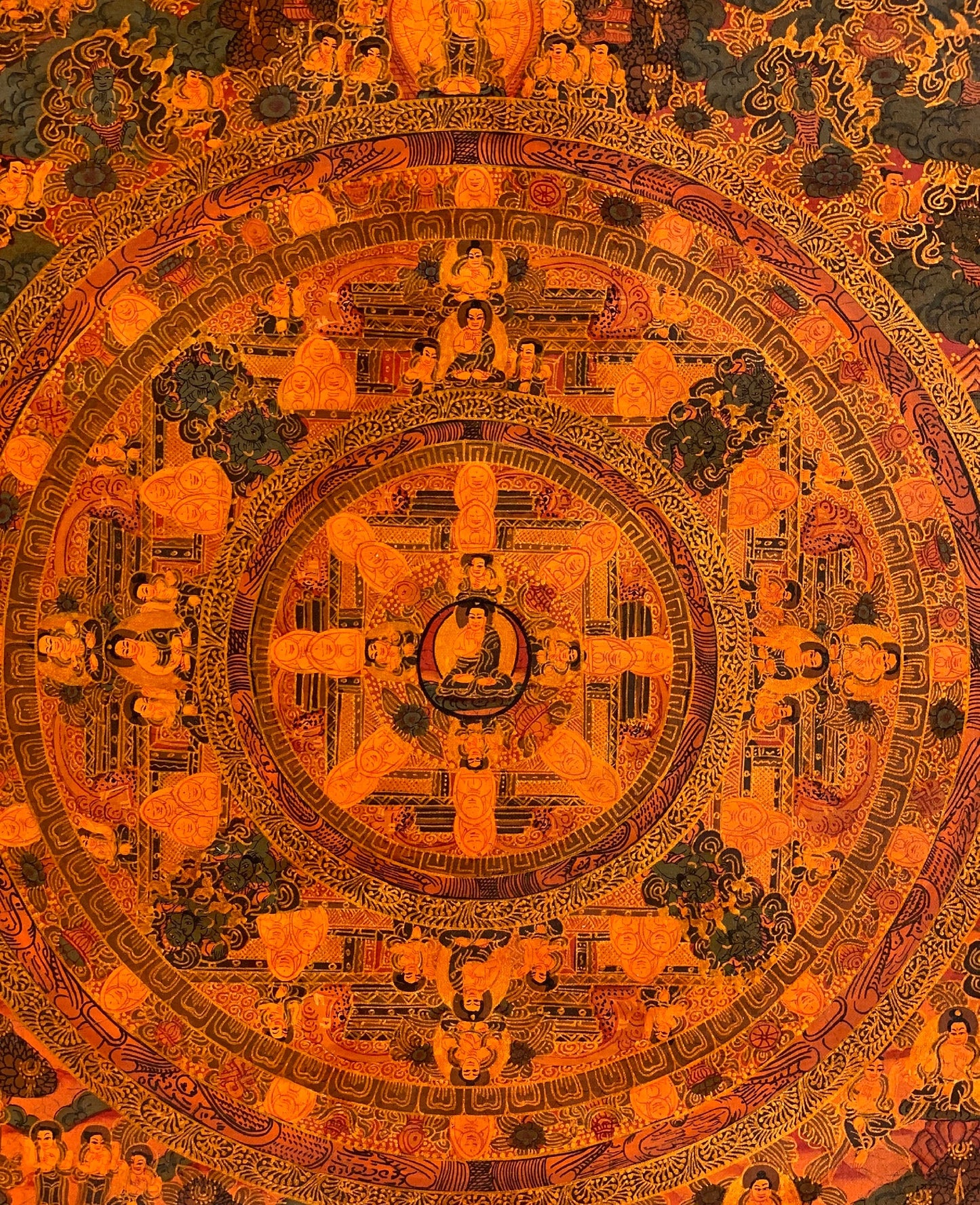 Buddha Life Mandala Thangka | Oil Varnished Big Circle Tibetan Painting | Samsara Wheel Sacred Art