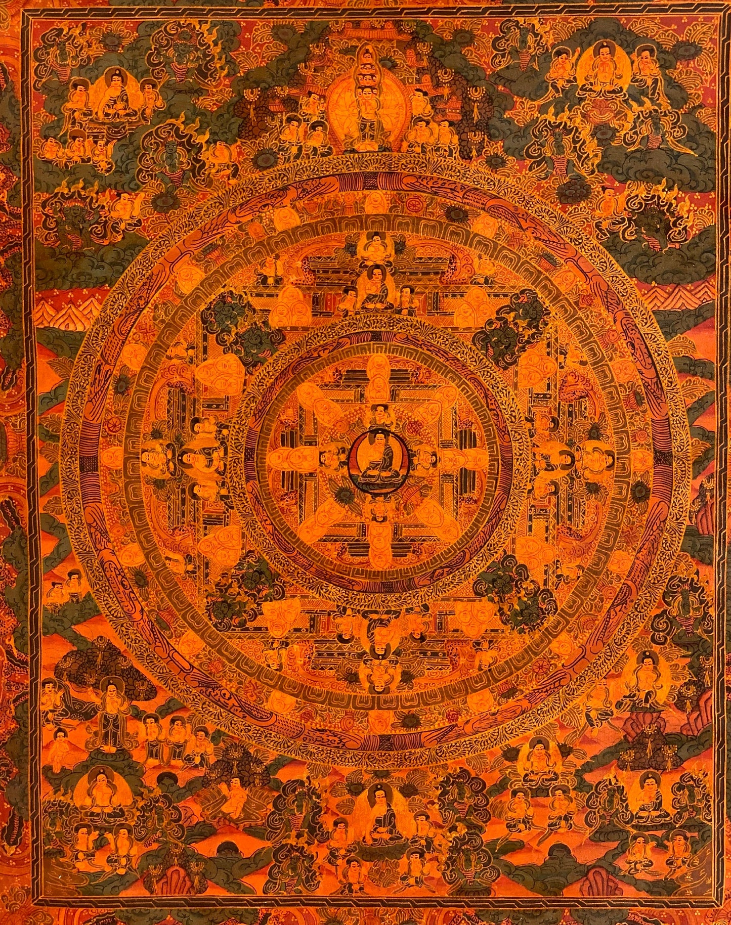 Buddha Life Mandala Thangka | Oil Varnished Big Circle Tibetan Painting | Samsara Wheel Sacred Art