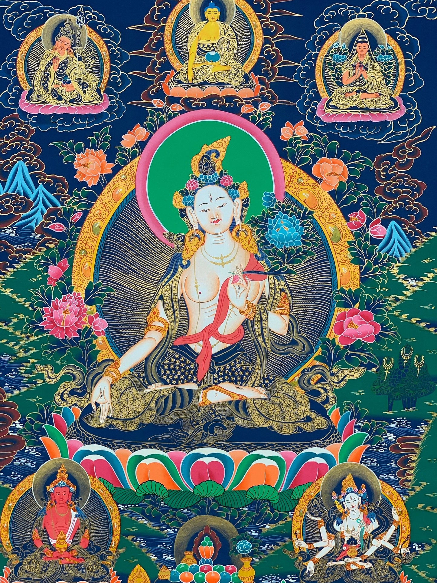 Hand-Painted White Tara Thangka  | Tibetan Healing & Longevity Art