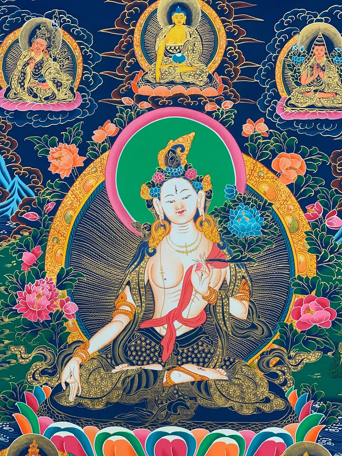Hand-Painted White Tara Thangka  | Tibetan Healing & Longevity Art