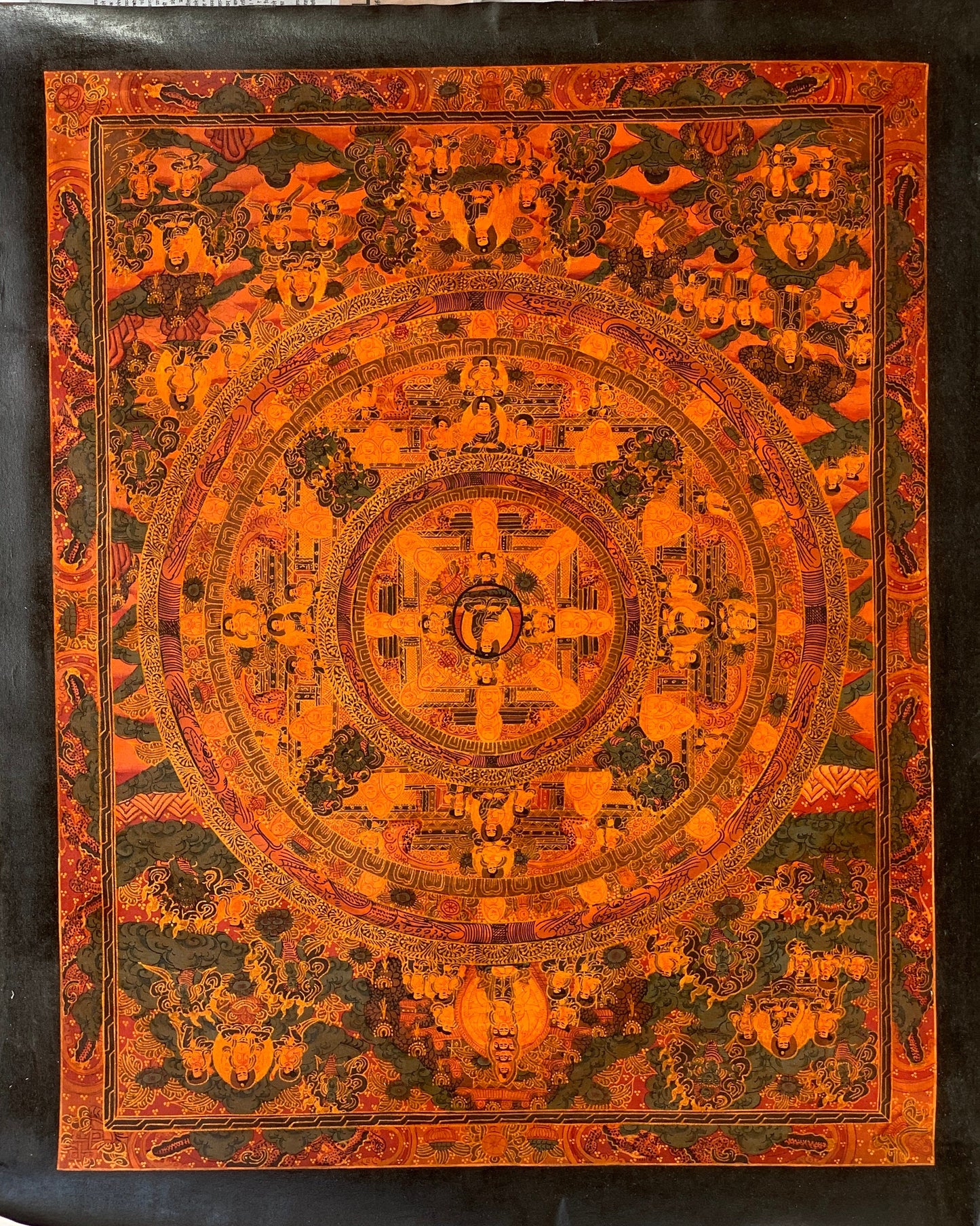 Buddha Life Mandala Thangka | Oil Varnished Big Circle Tibetan Painting | Samsara Wheel Sacred Art