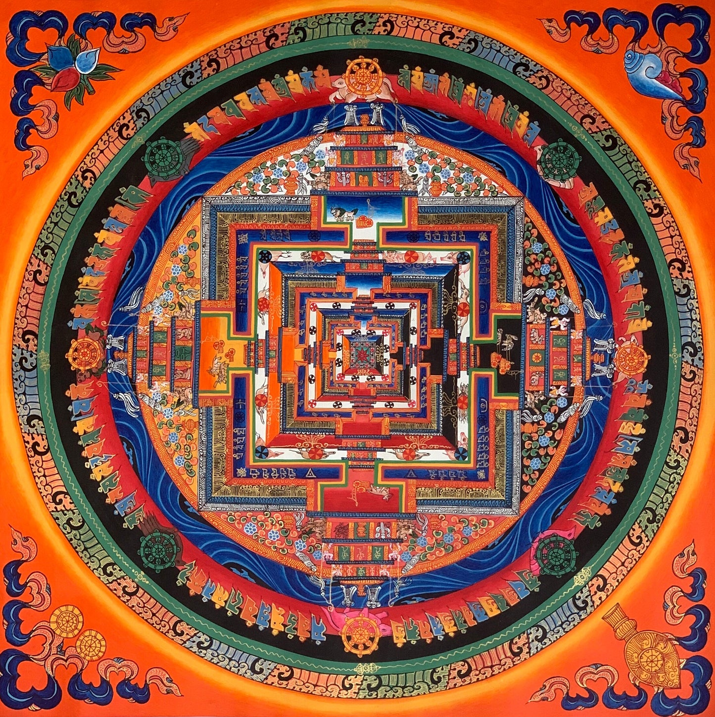 Hand-Painted Kalachakra Mandala Thangka: Wheel of Time, Tibetan Art