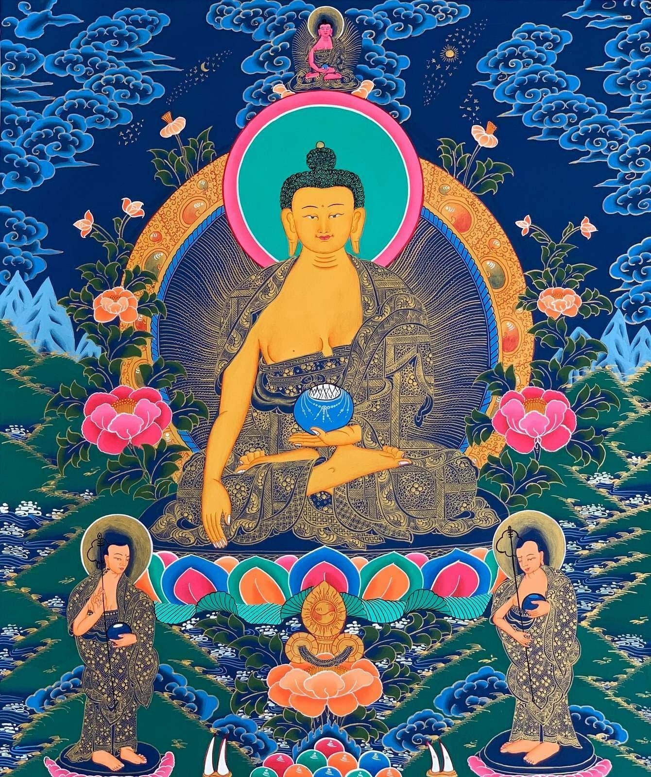 Shakyamuni Buddha Enlightenment Thangka Hand Painted Tibetan Buddhist Art