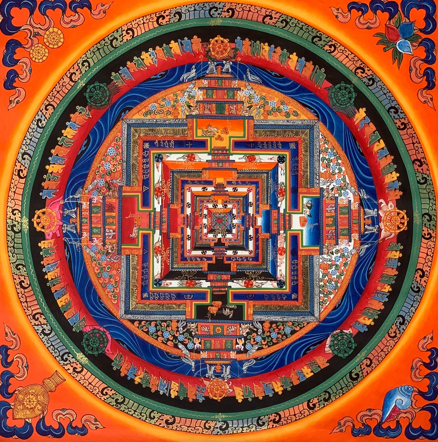 Hand-Painted Kalachakra Mandala Thangka: Wheel of Time, Tibetan Art